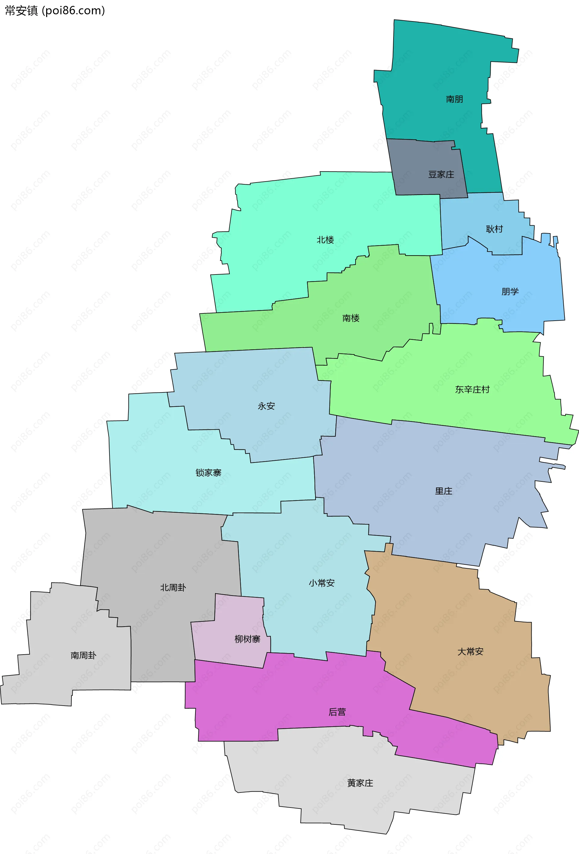 常安镇边界地图(五级行政区划)