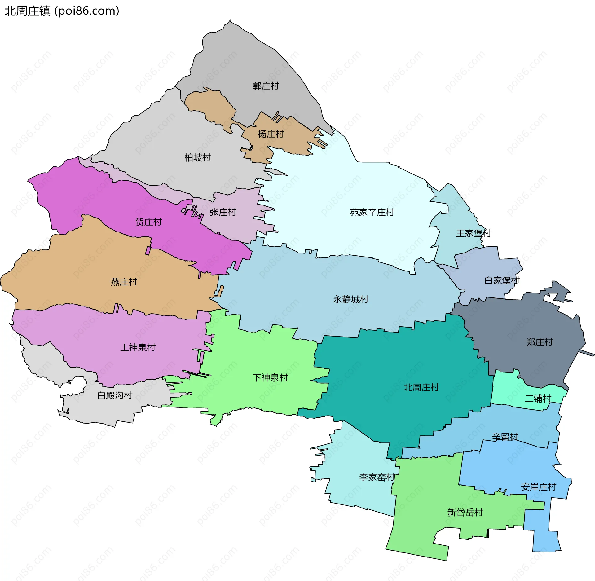 北周庄镇边界地图(五级行政区划)