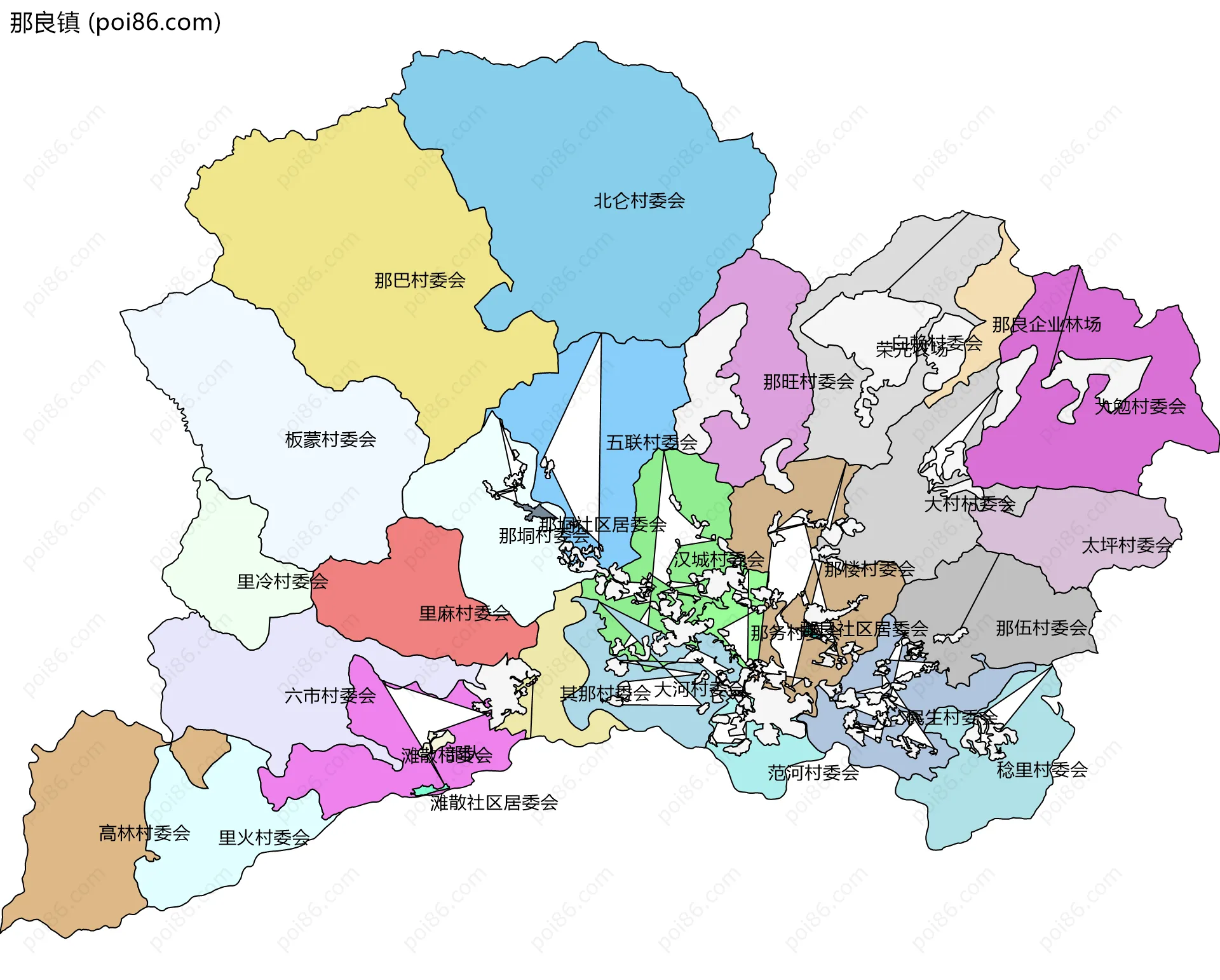 那良镇边界地图(五级行政区划)