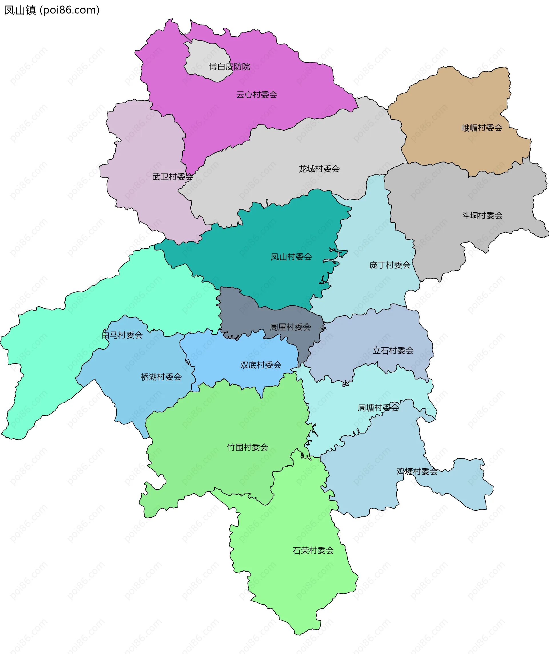 凤山镇边界地图(五级行政区划)