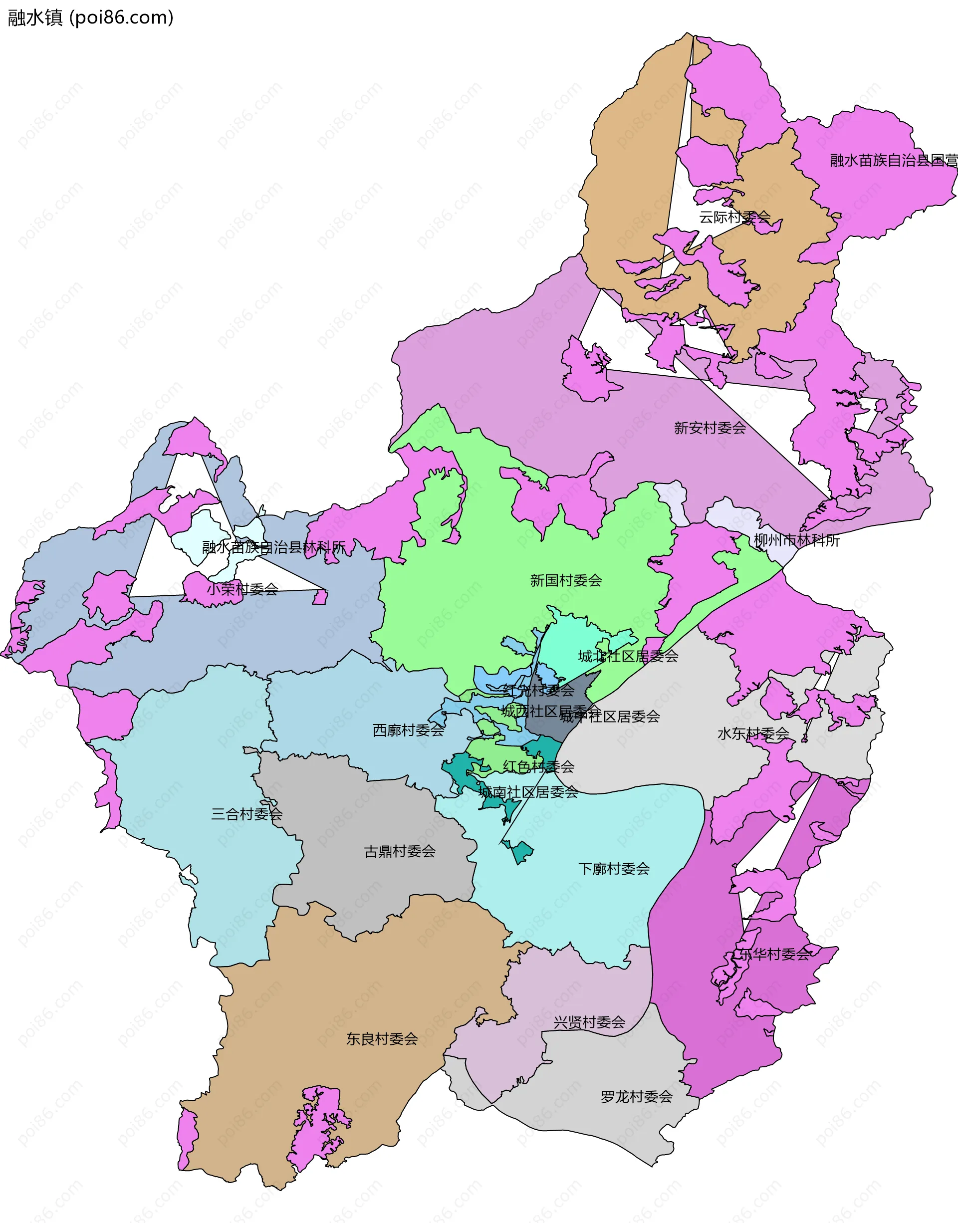 融水镇边界地图(五级行政区划)