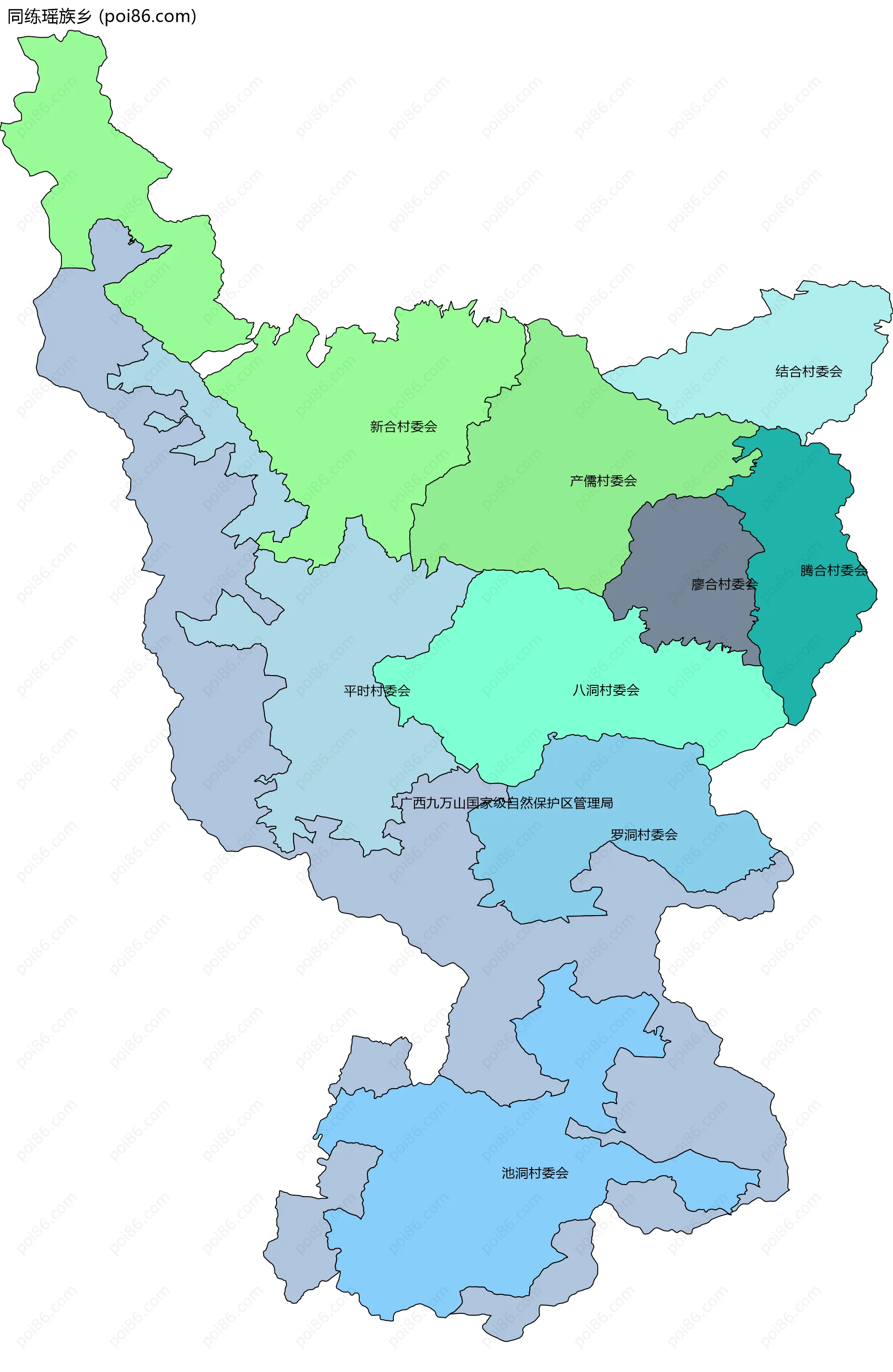 同练瑶族乡边界地图(五级行政区划)