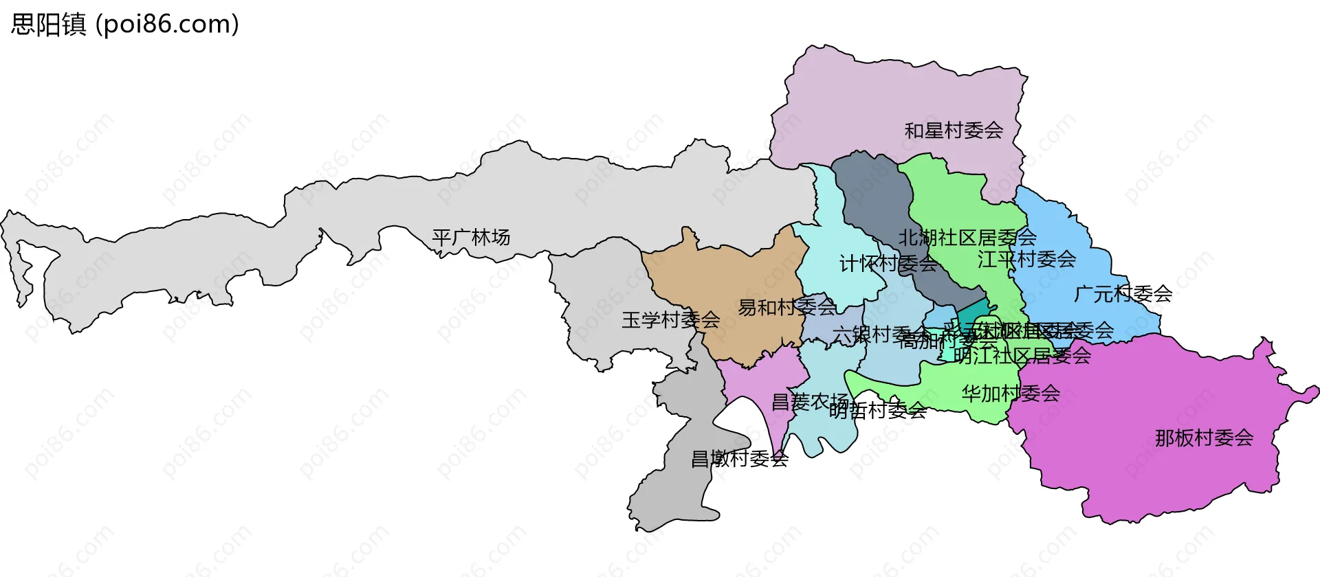 思阳镇边界地图(五级行政区划)