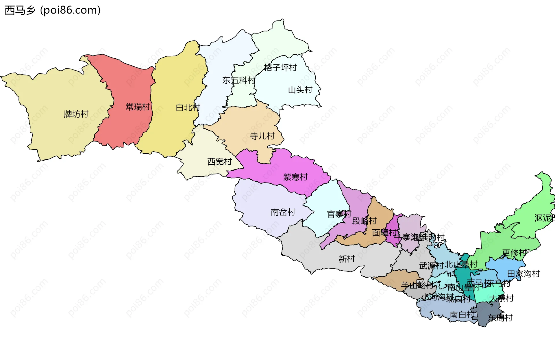 西马乡边界地图(五级行政区划)