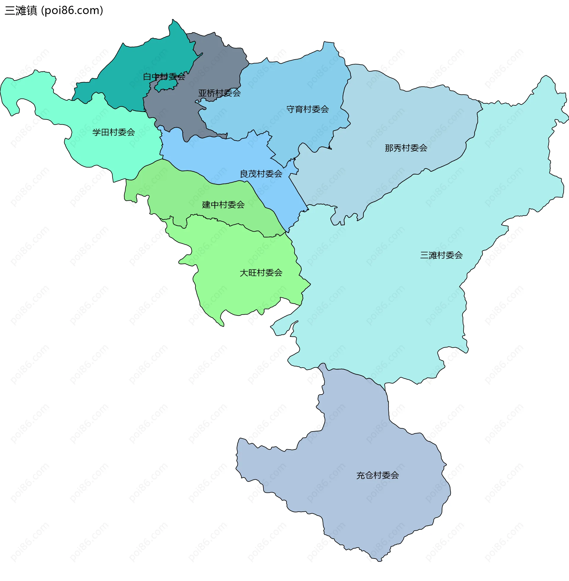 三滩镇边界地图(五级行政区划)