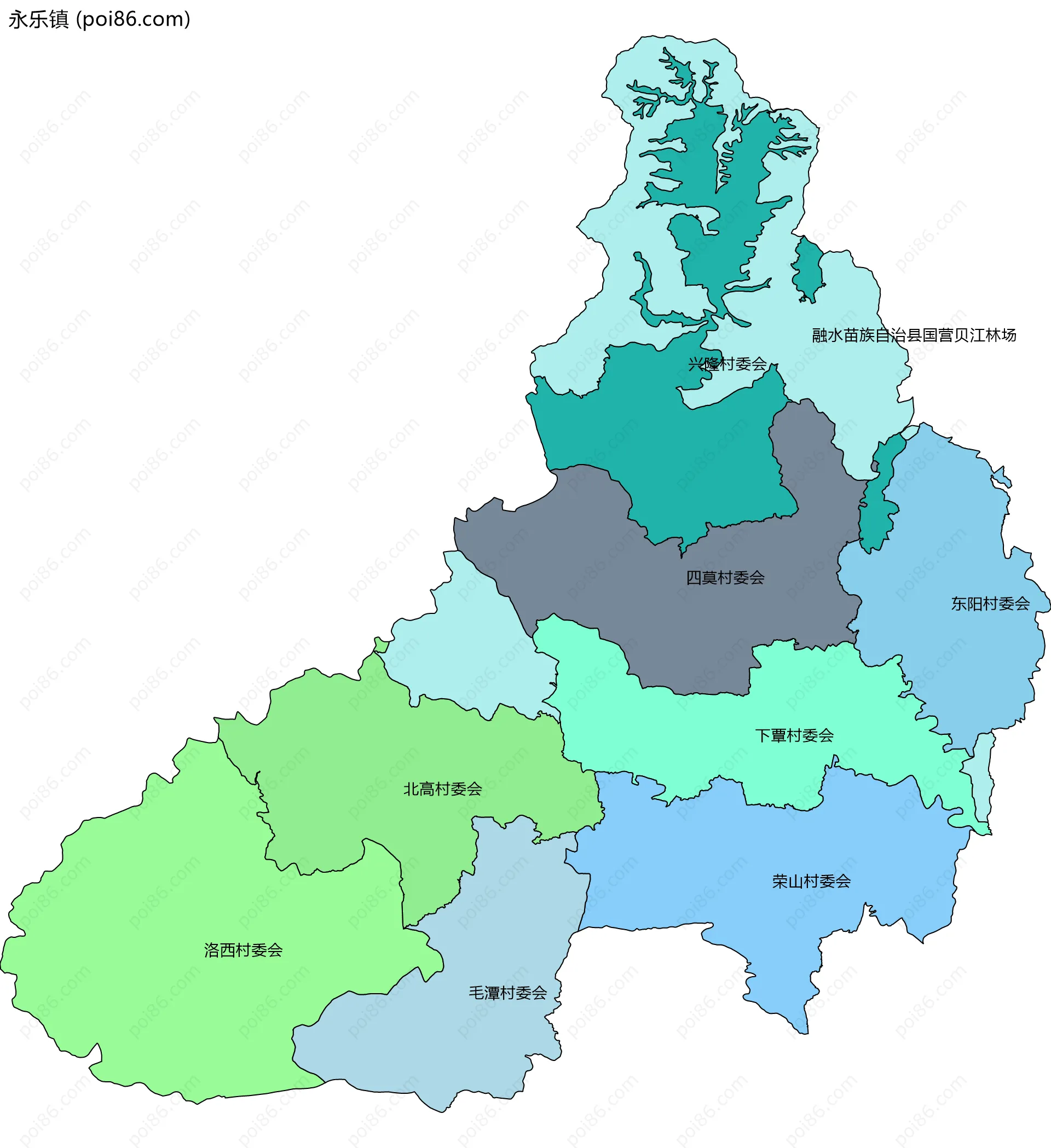 永乐镇边界地图(五级行政区划)