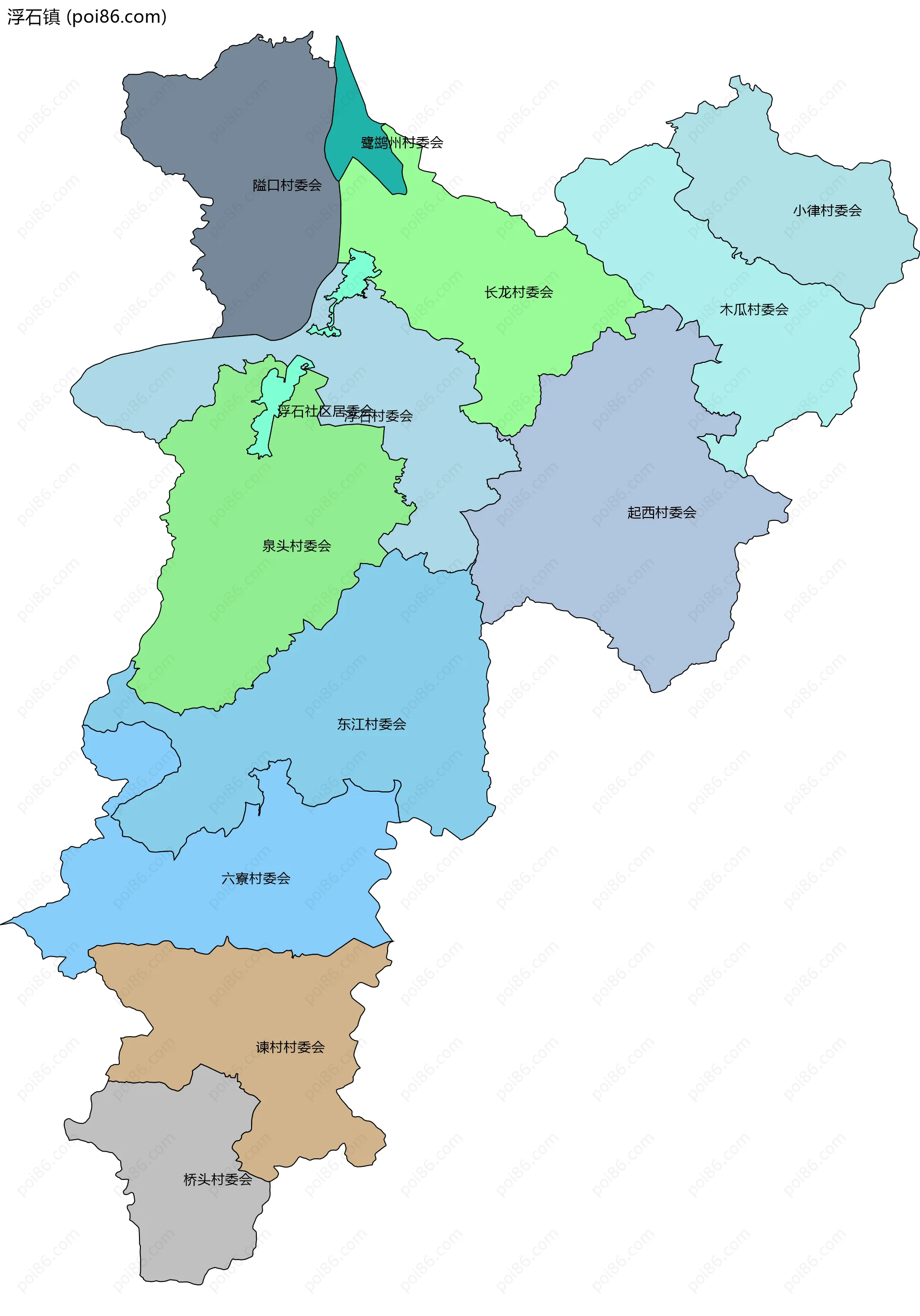 浮石镇边界地图(五级行政区划)