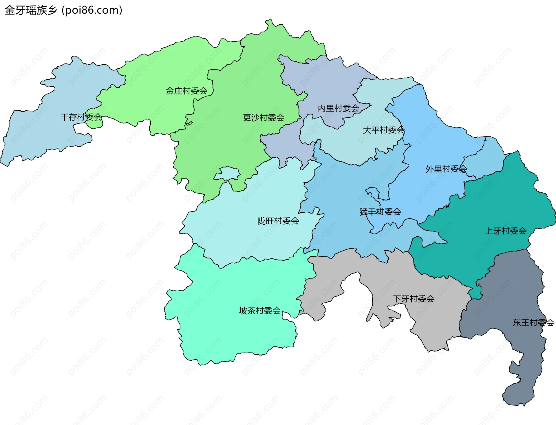 金牙瑶族乡边界地图(五级行政区划)