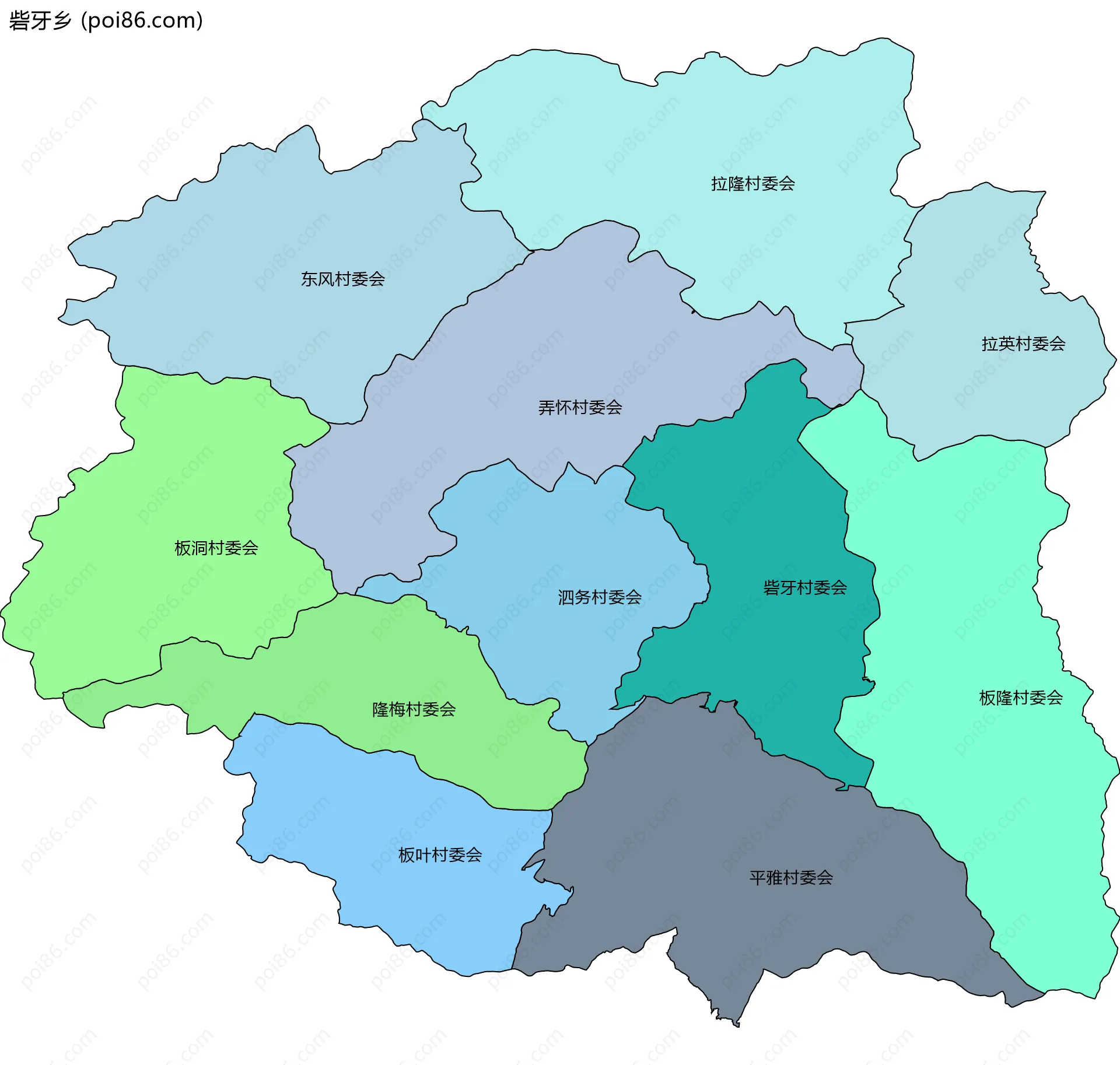 砦牙乡边界地图(五级行政区划)