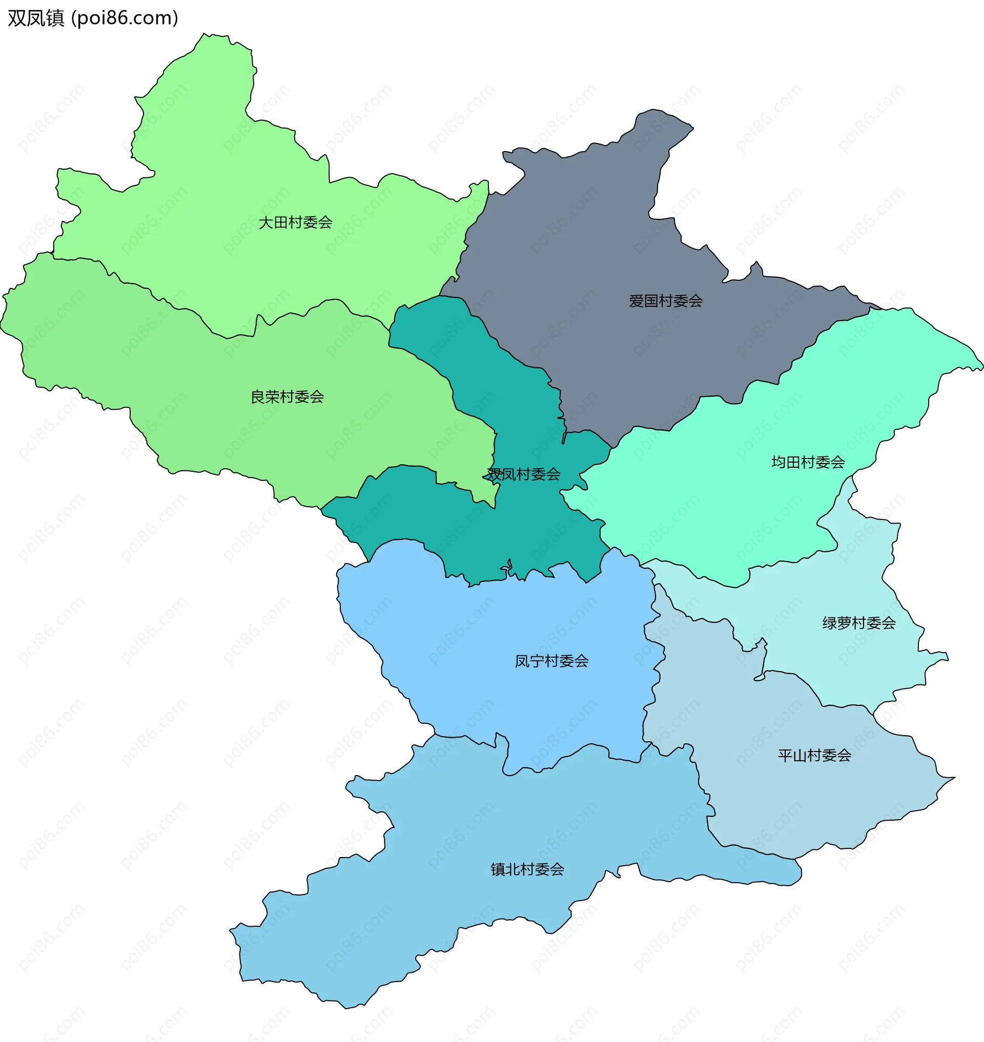 双凤镇边界地图(五级行政区划)