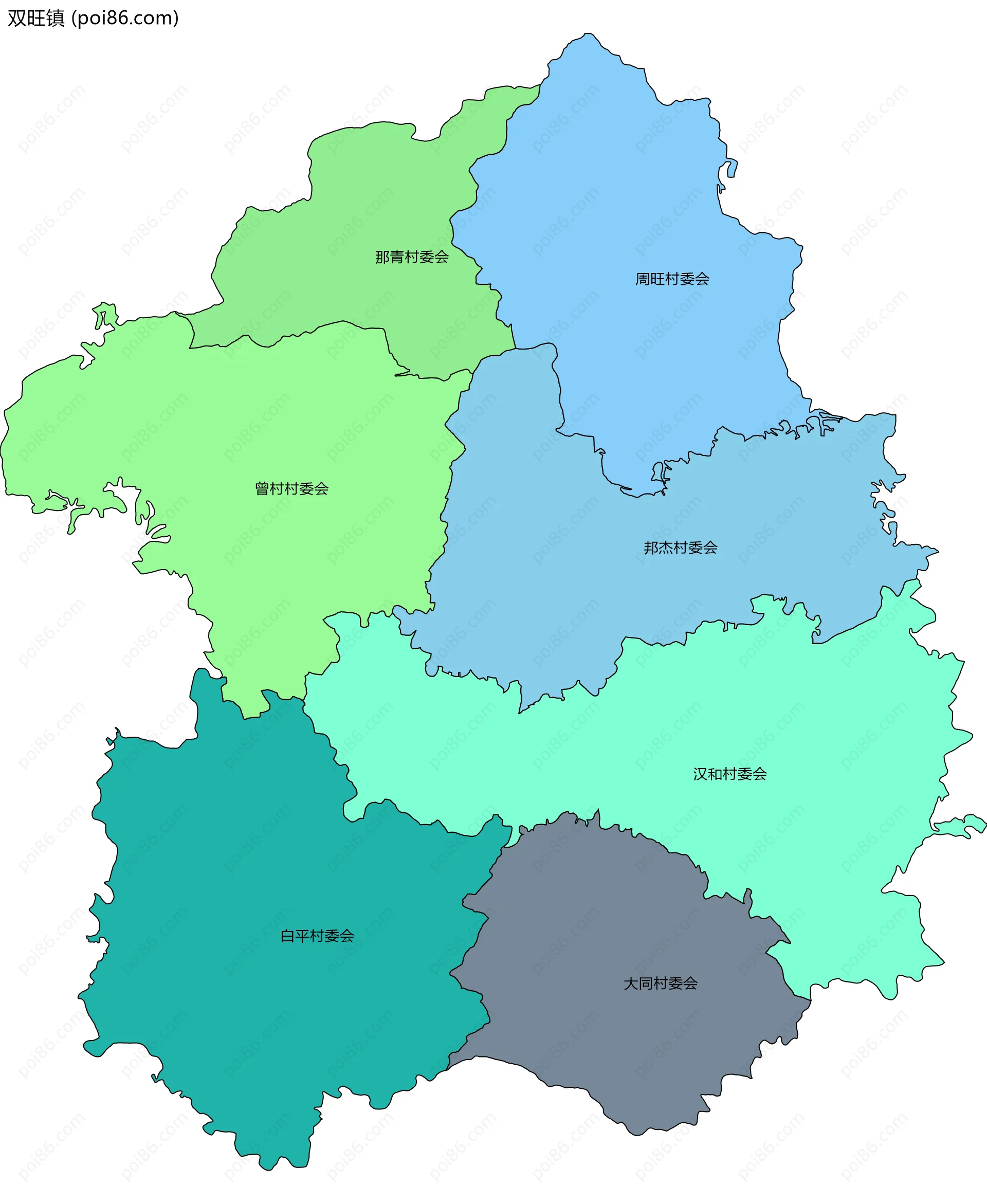 双旺镇边界地图(五级行政区划)