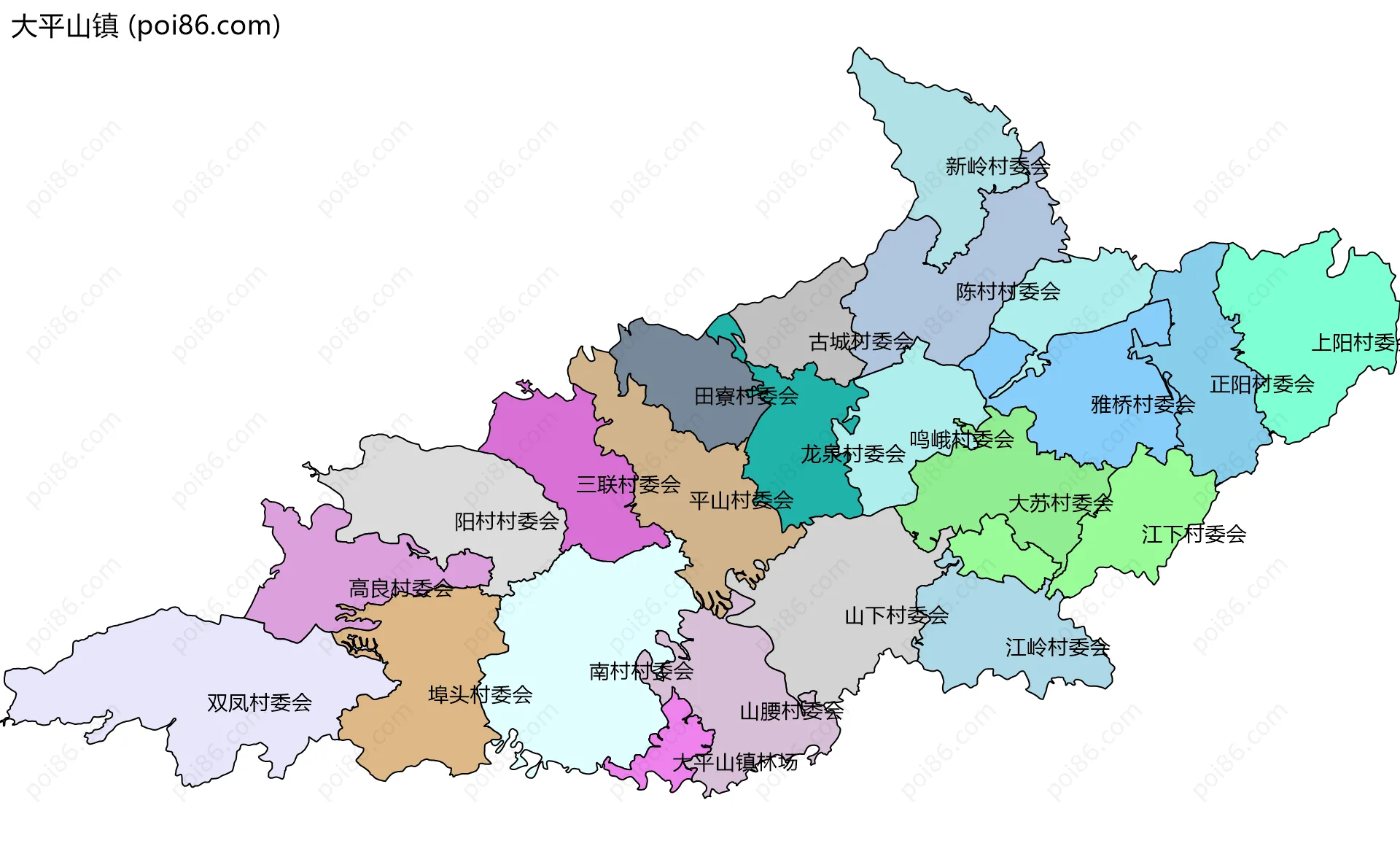 大平山镇边界地图(五级行政区划)