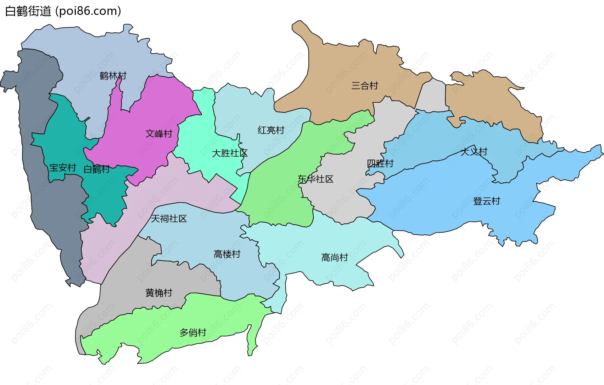 白鹤街道边界地图(五级行政区划)