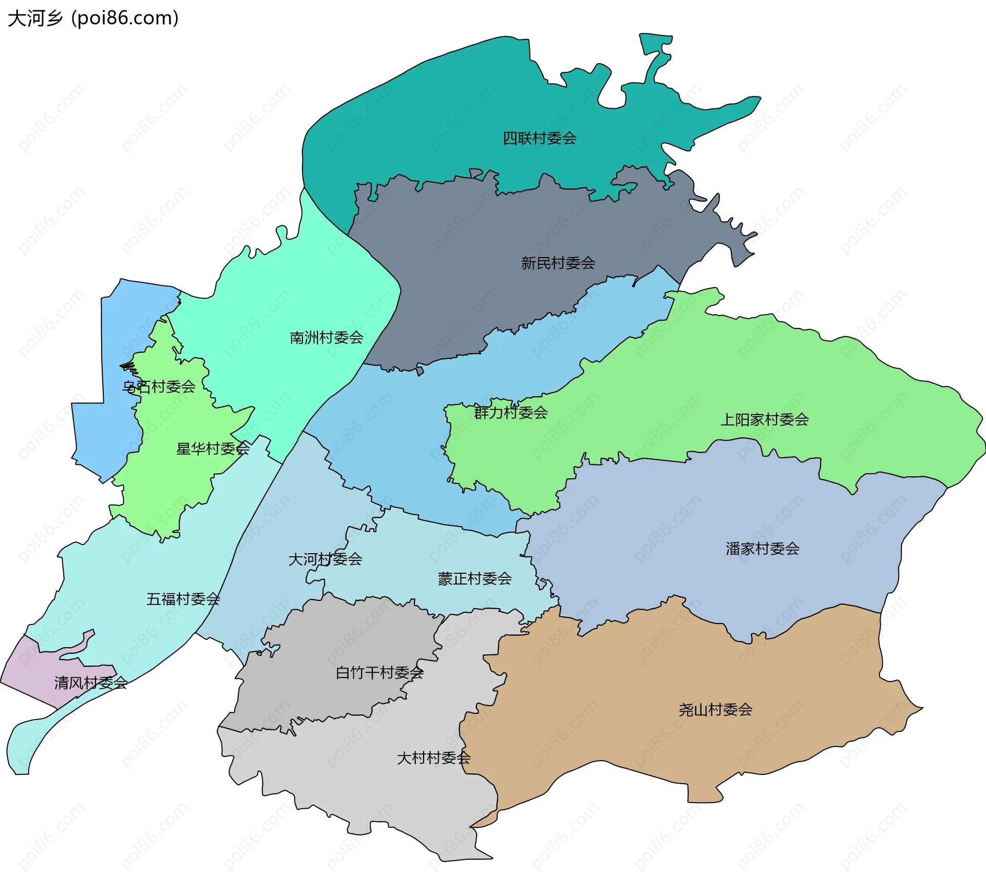 大河乡边界地图(五级行政区划)