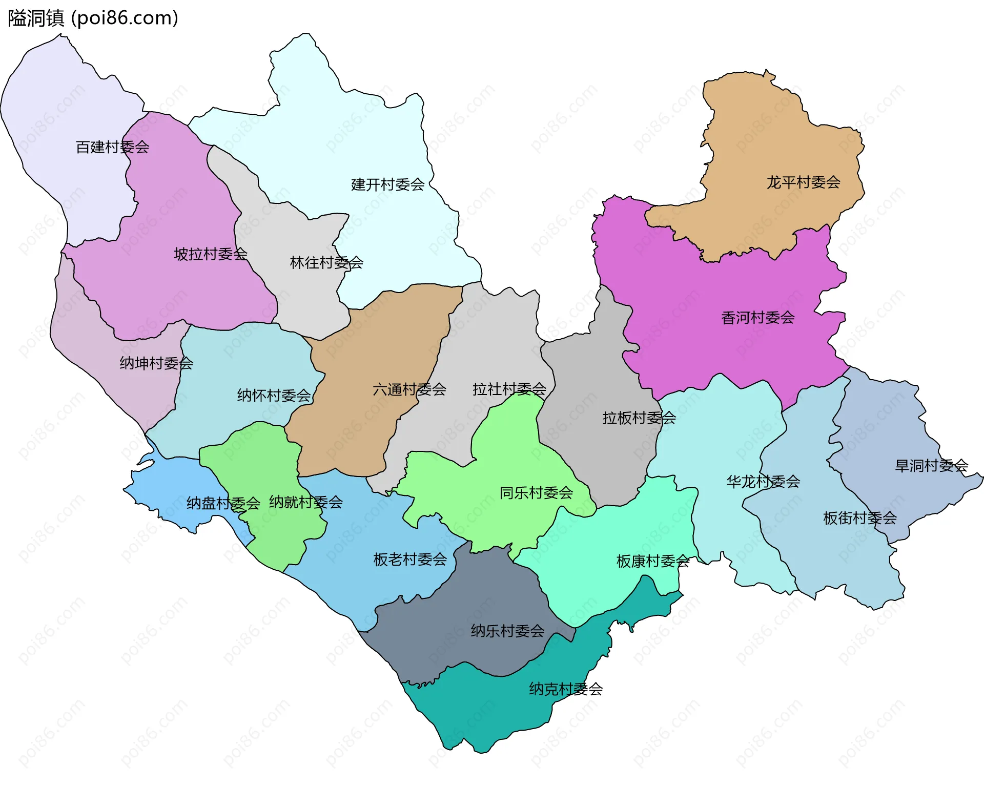 隘洞镇边界地图(五级行政区划)