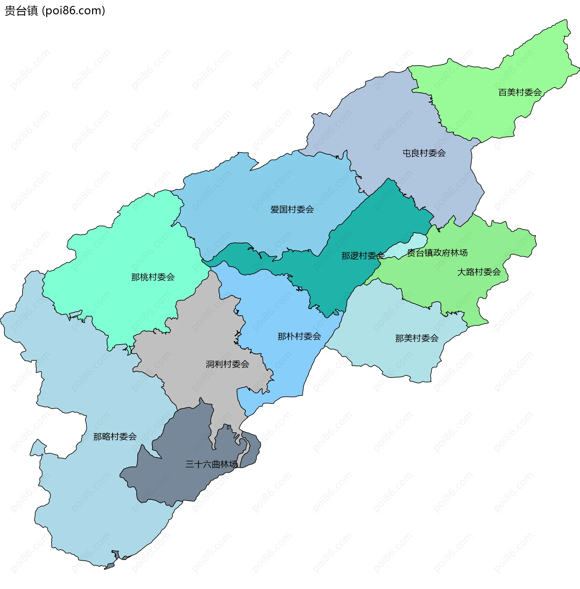 贵台镇边界地图(五级行政区划)