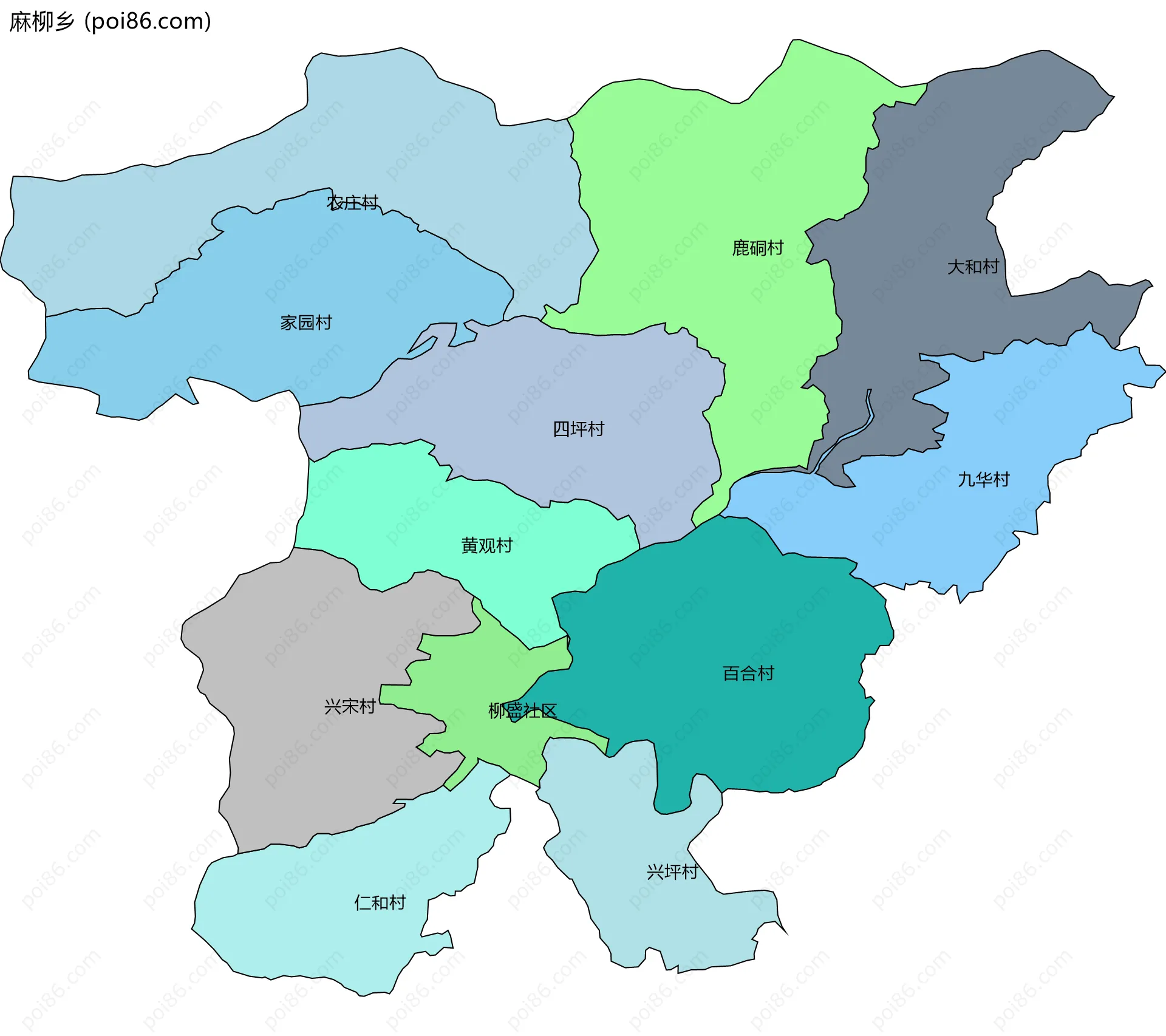 麻柳乡边界地图(五级行政区划)