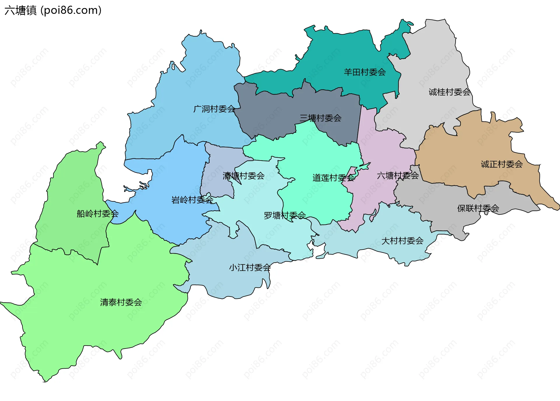 六塘镇边界地图(五级行政区划)