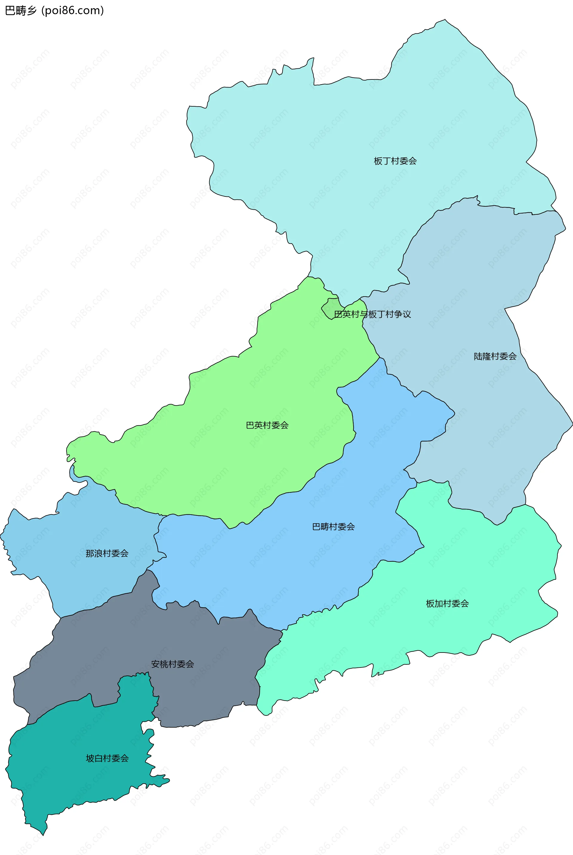 巴畴乡边界地图(五级行政区划)