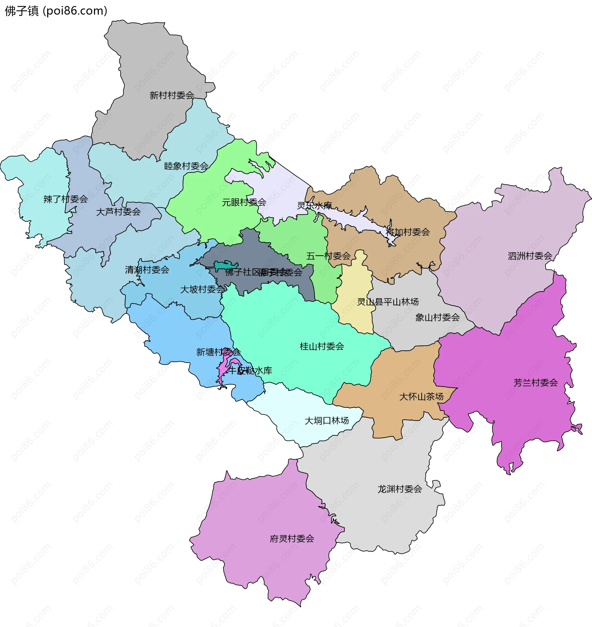 佛子镇边界地图(五级行政区划)