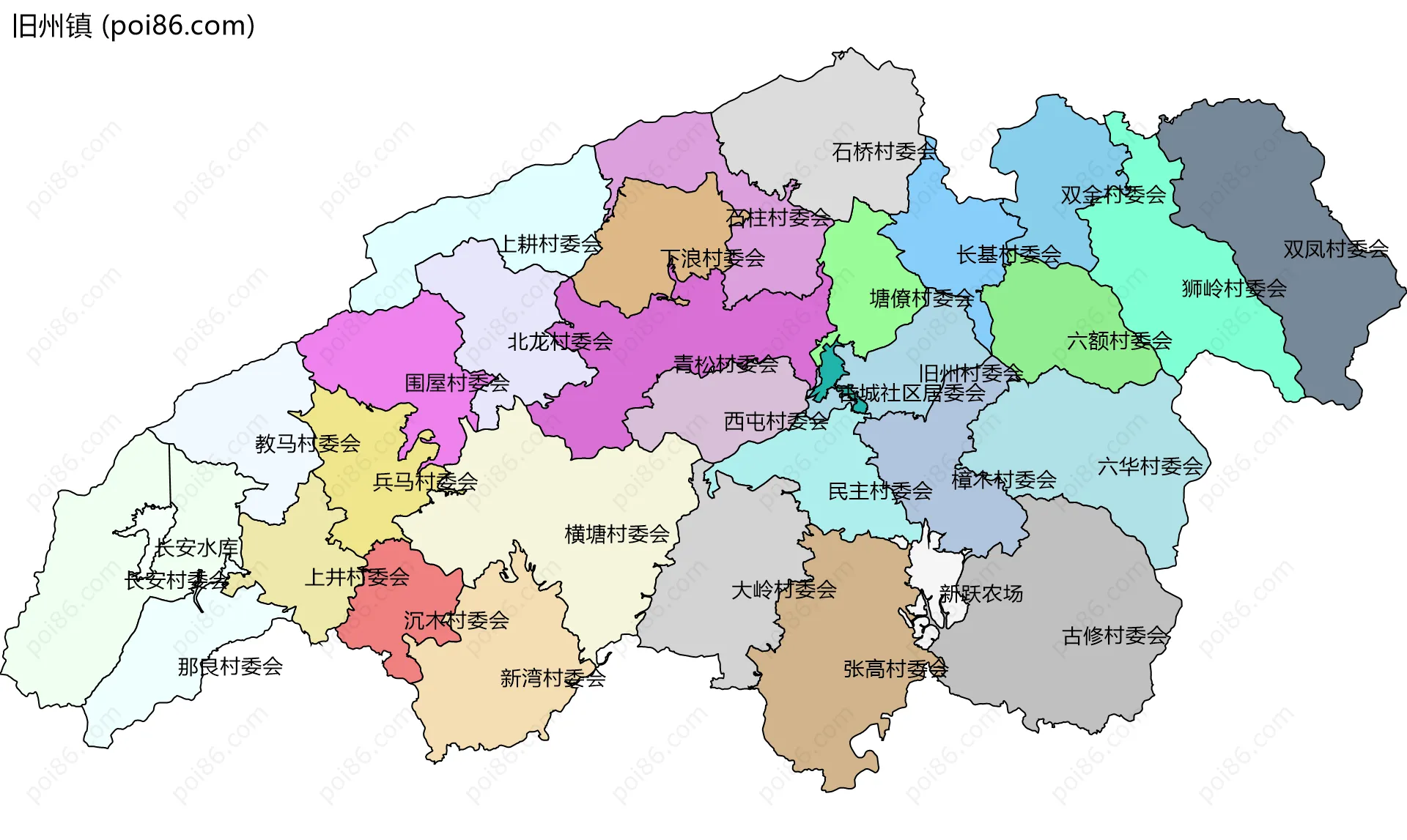 旧州镇边界地图(五级行政区划)