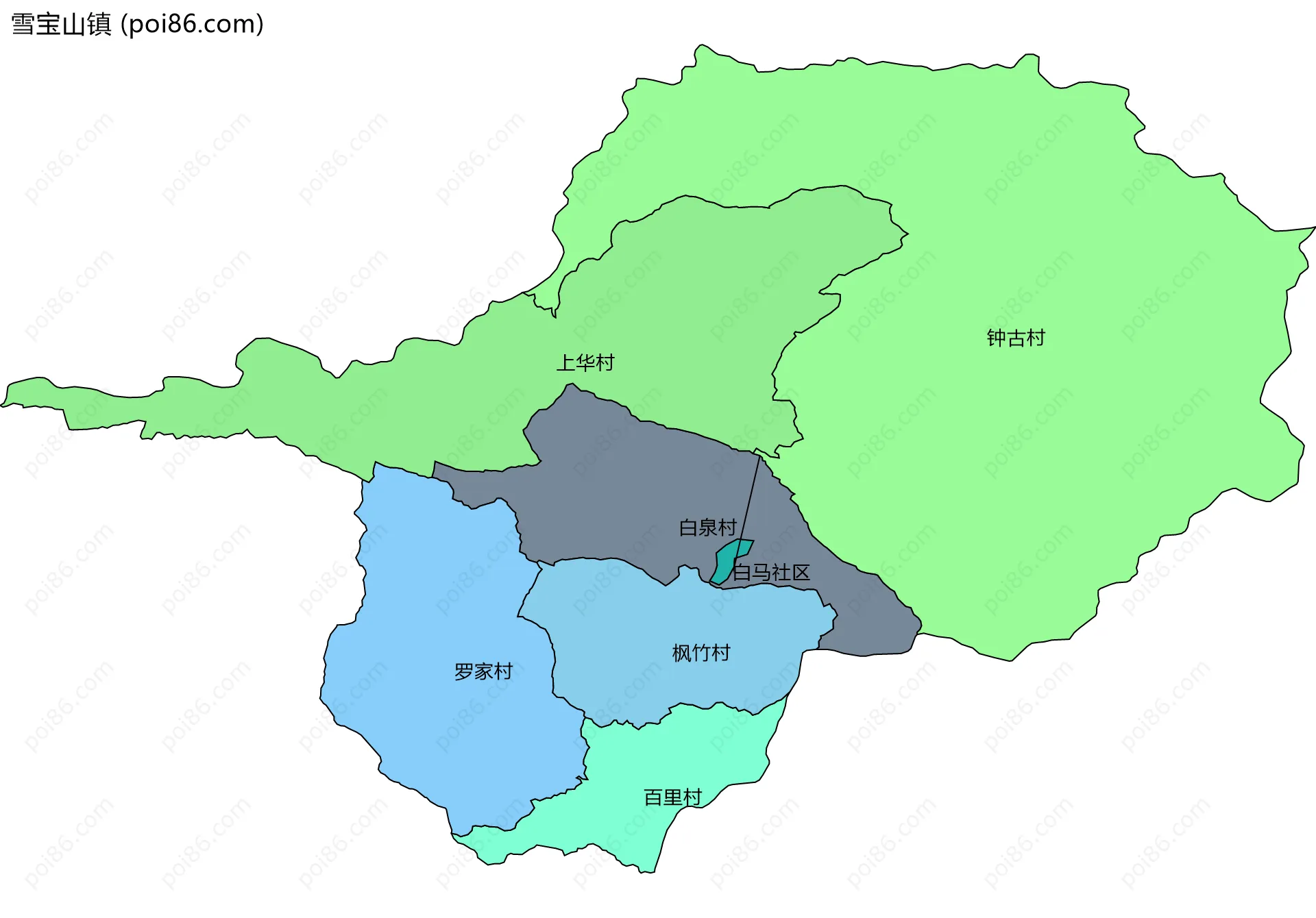 雪宝山镇边界地图(五级行政区划)