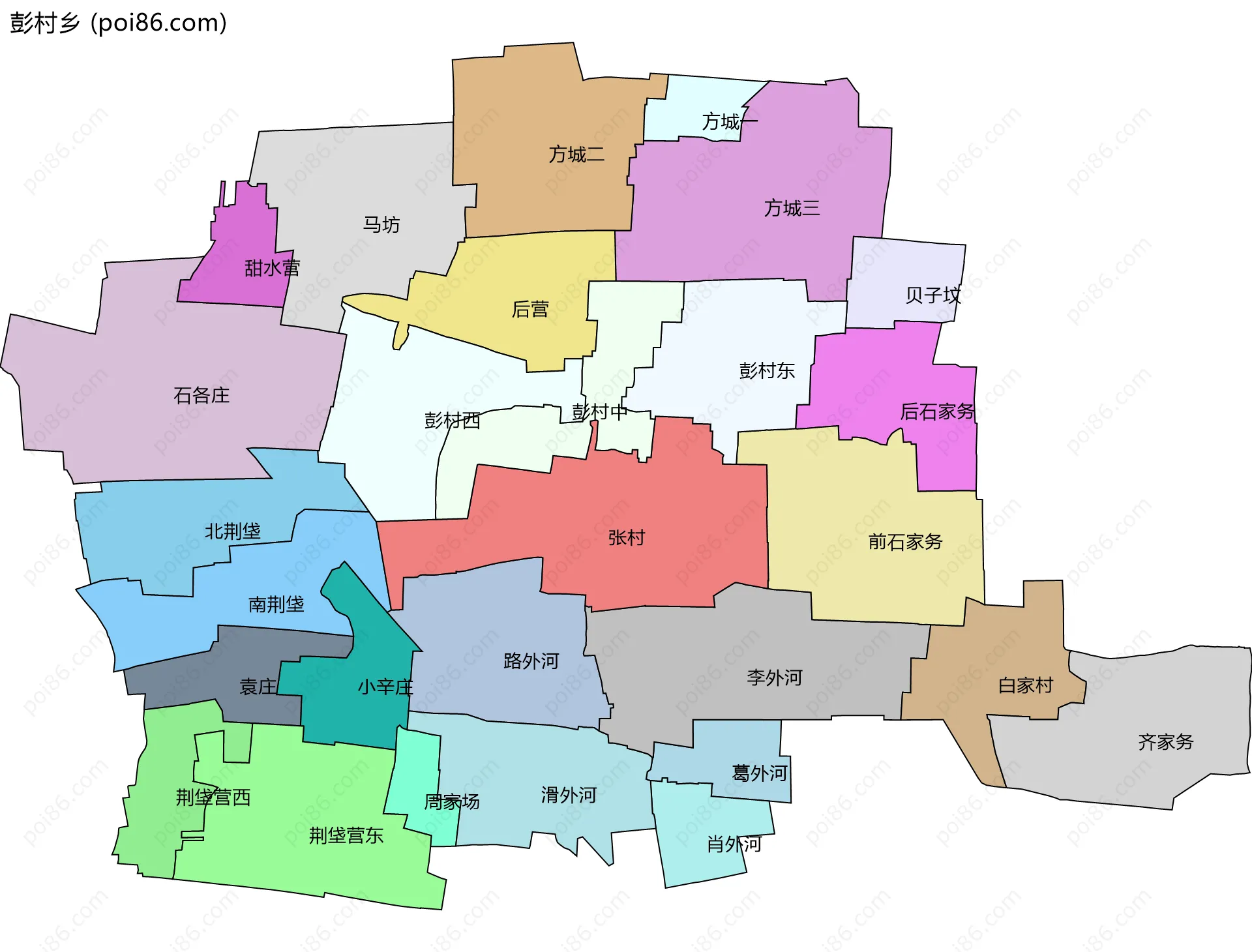 彭村乡边界地图(五级行政区划)