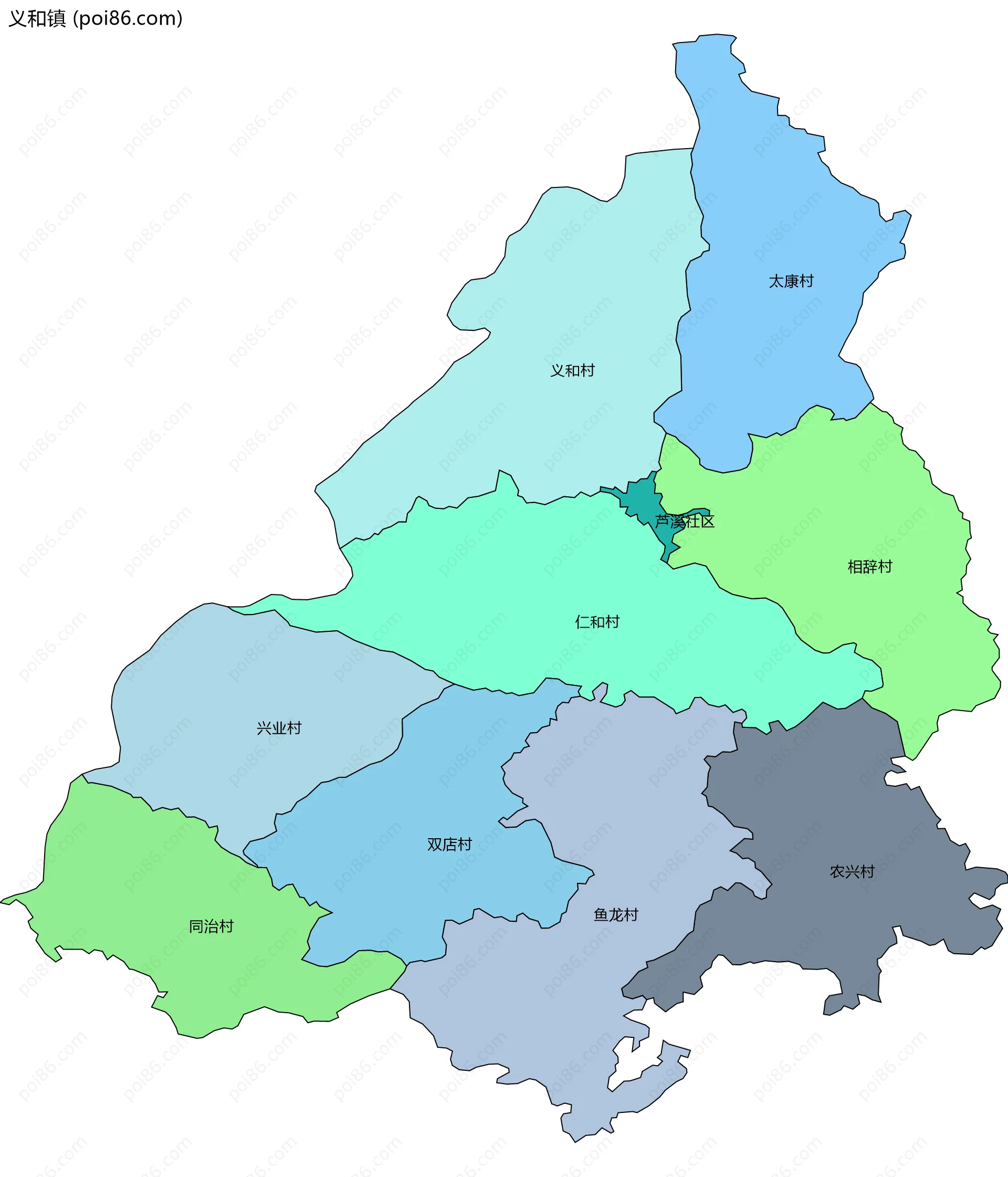 义和镇边界地图(五级行政区划)