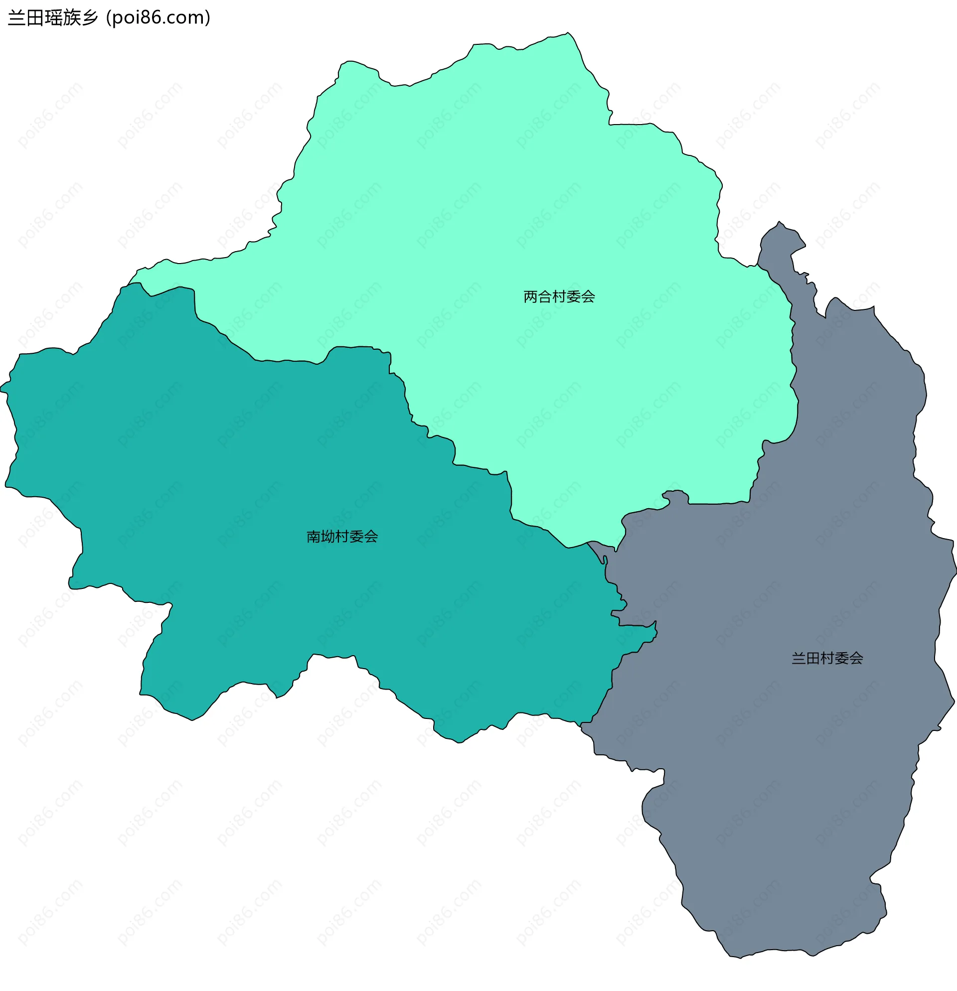 兰田瑶族乡边界地图(五级行政区划)