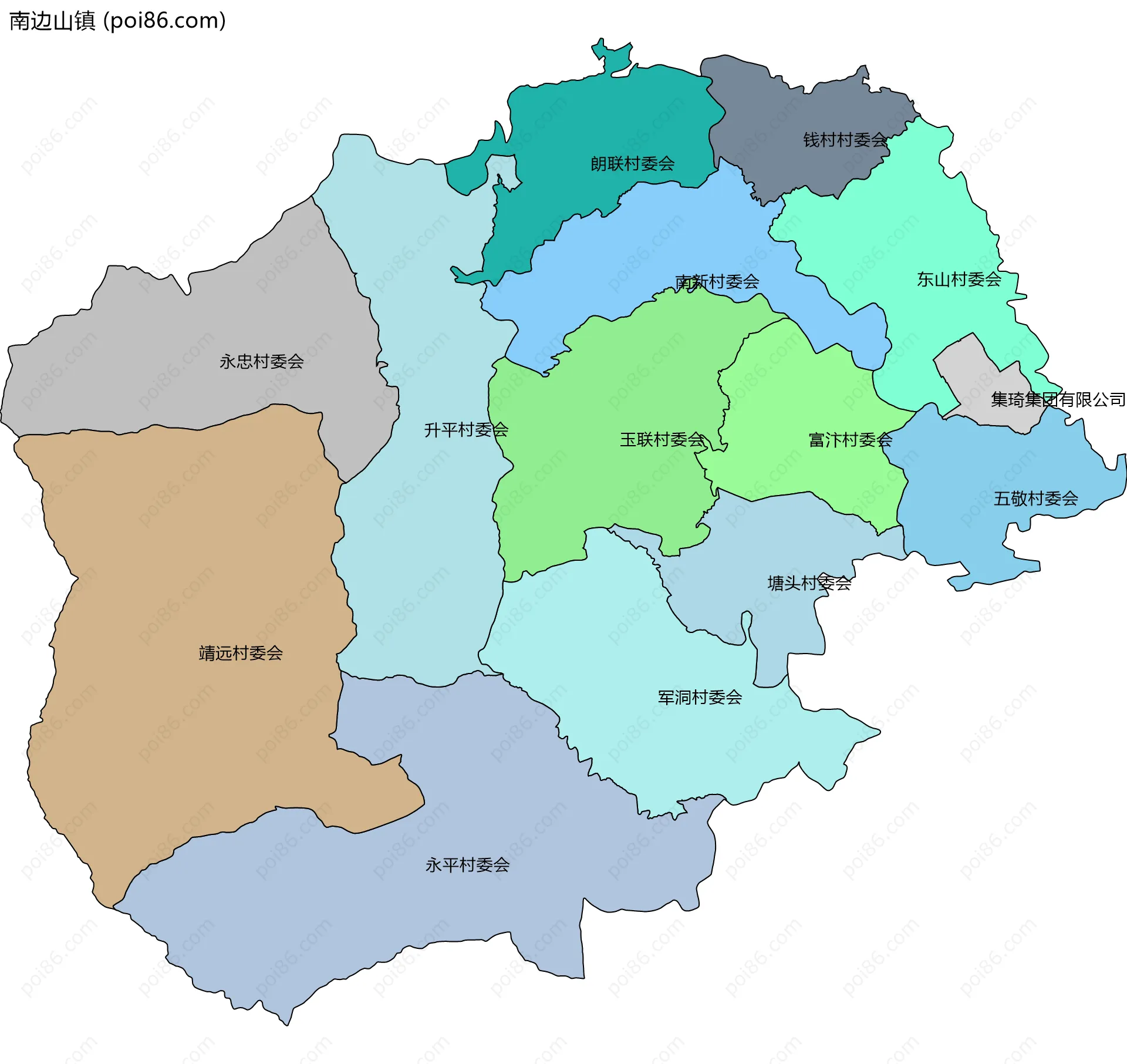 南边山镇边界地图(五级行政区划)