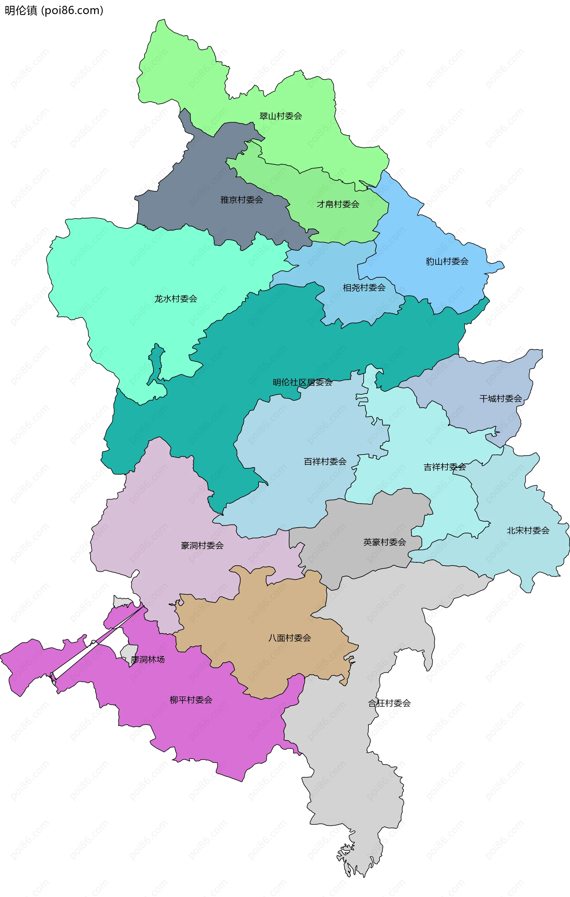 明伦镇边界地图(五级行政区划)