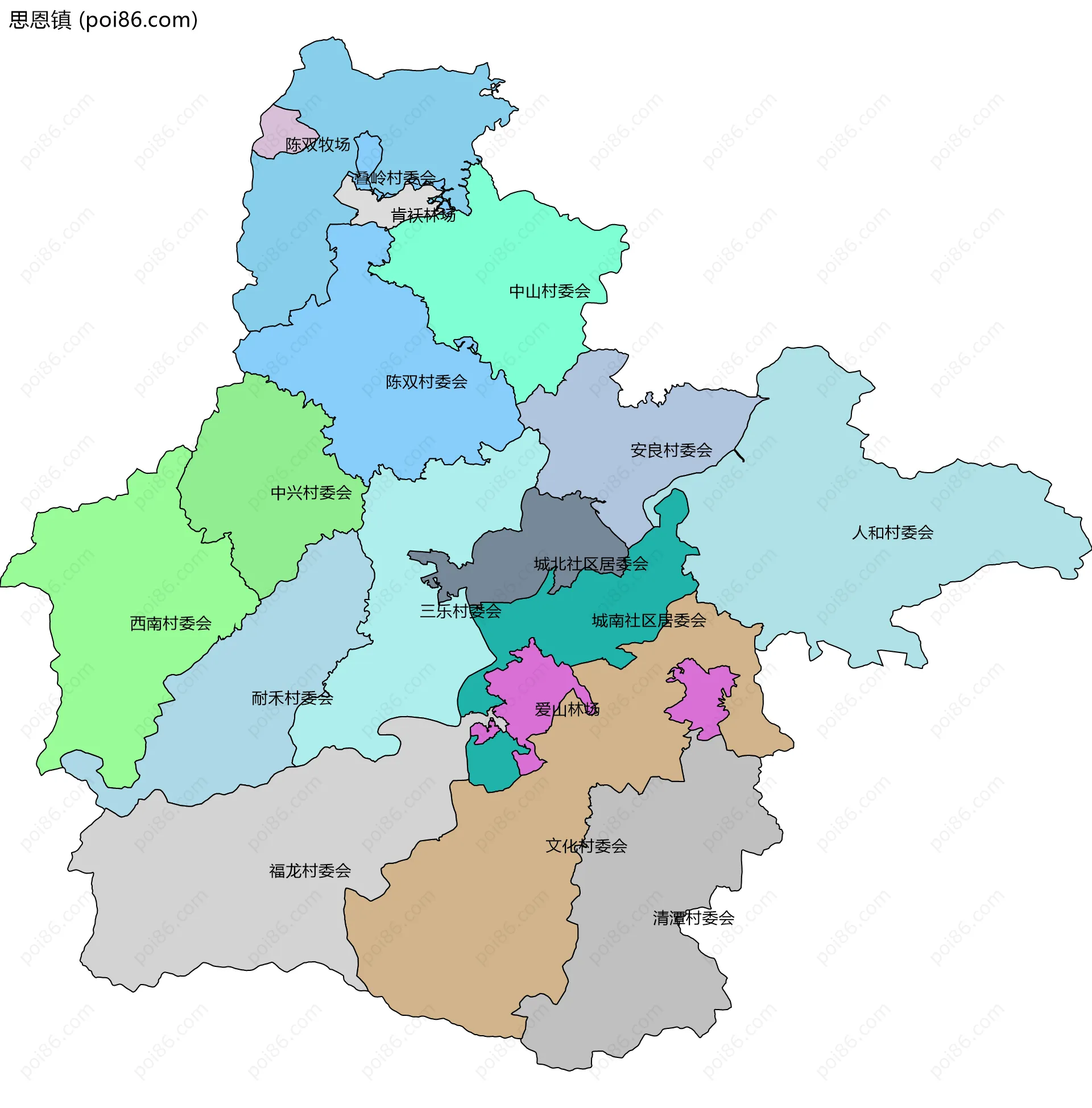 思恩镇边界地图(五级行政区划)