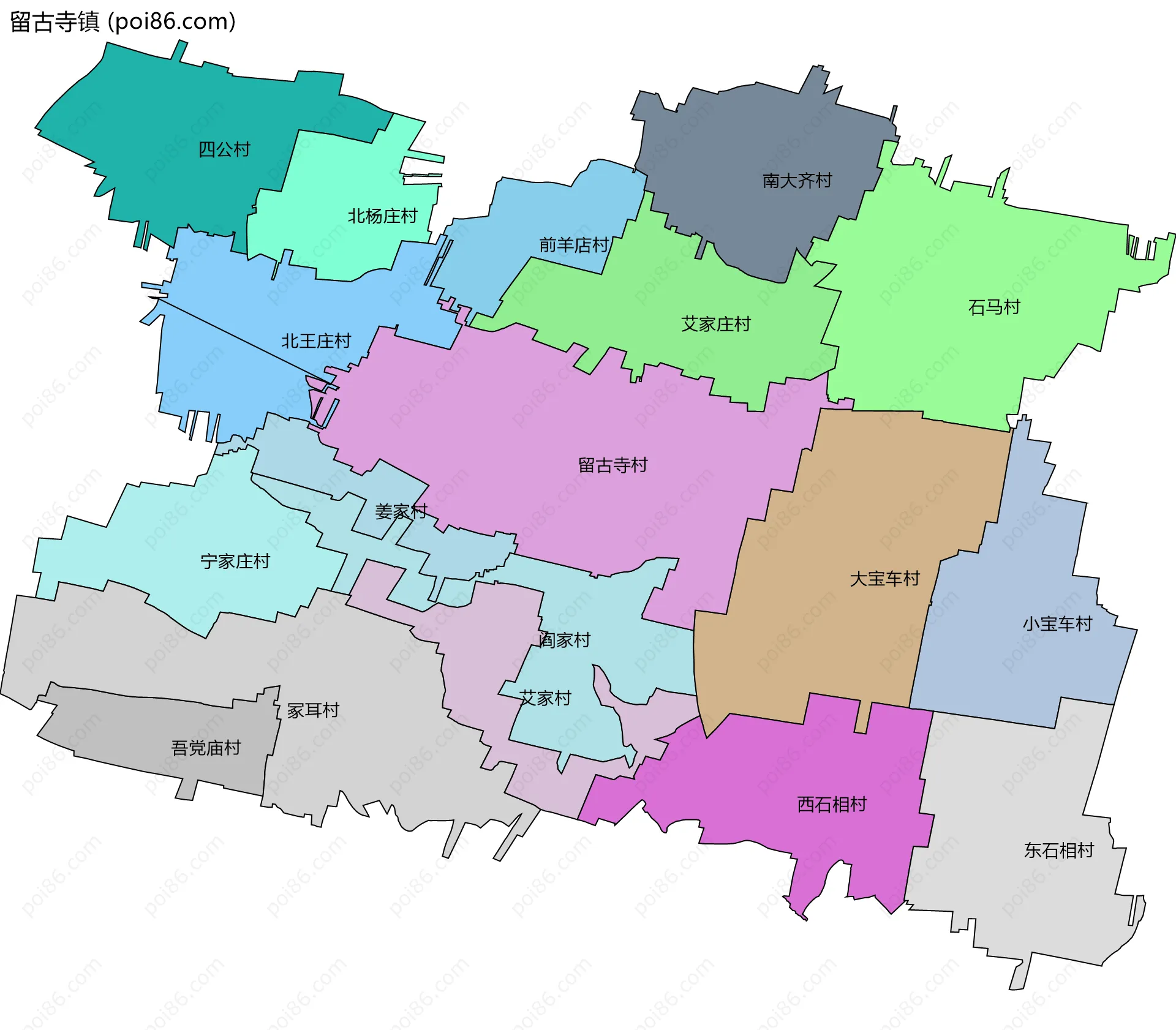 留古寺镇边界地图(五级行政区划)