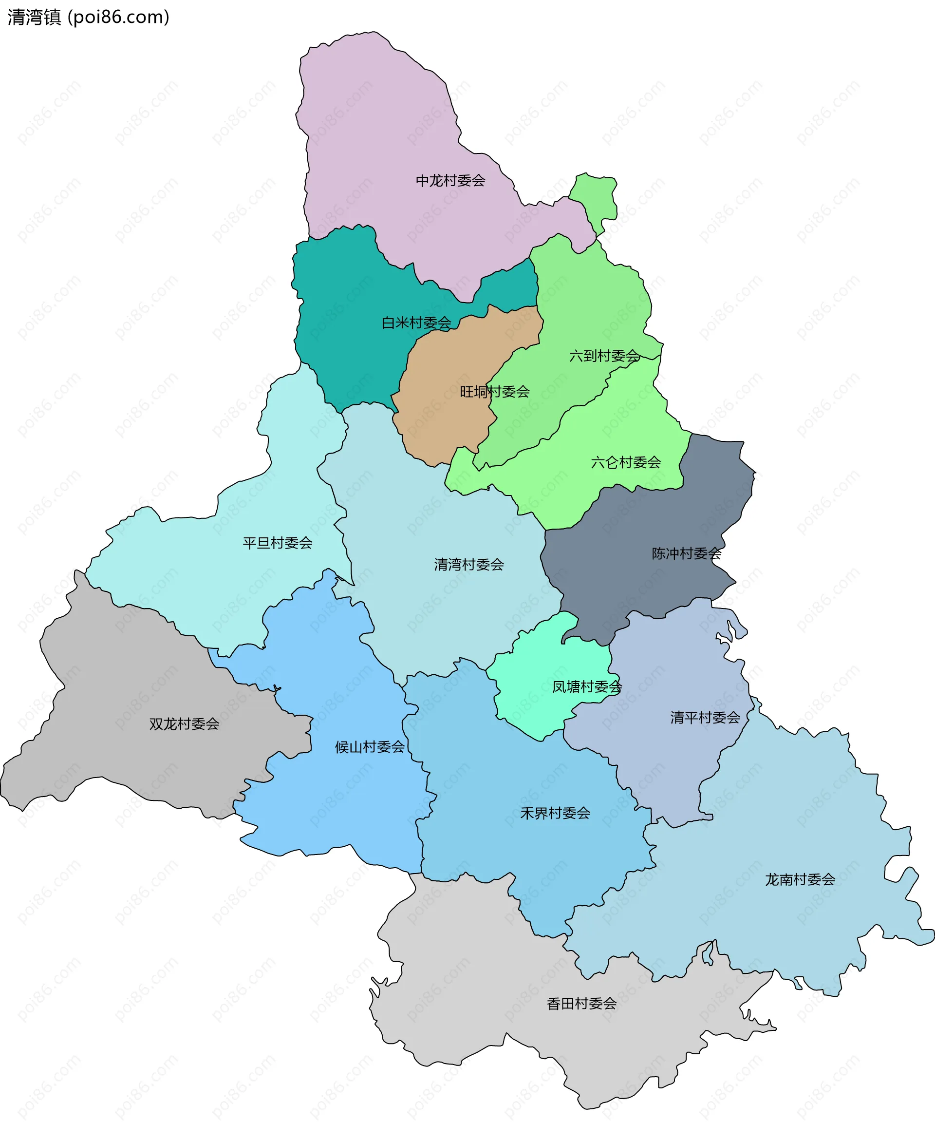 清湾镇边界地图(五级行政区划)