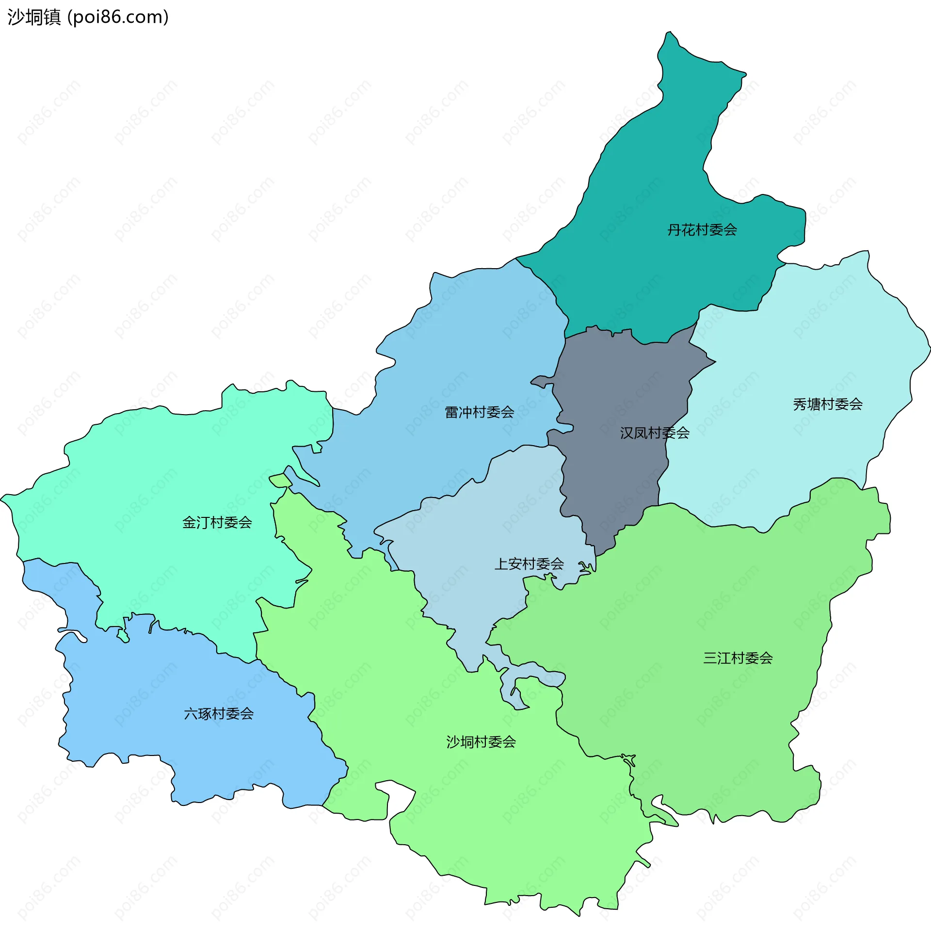 沙垌镇边界地图(五级行政区划)