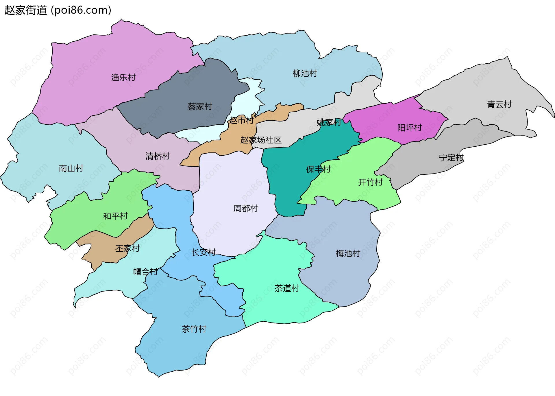 赵家街道边界地图(五级行政区划)