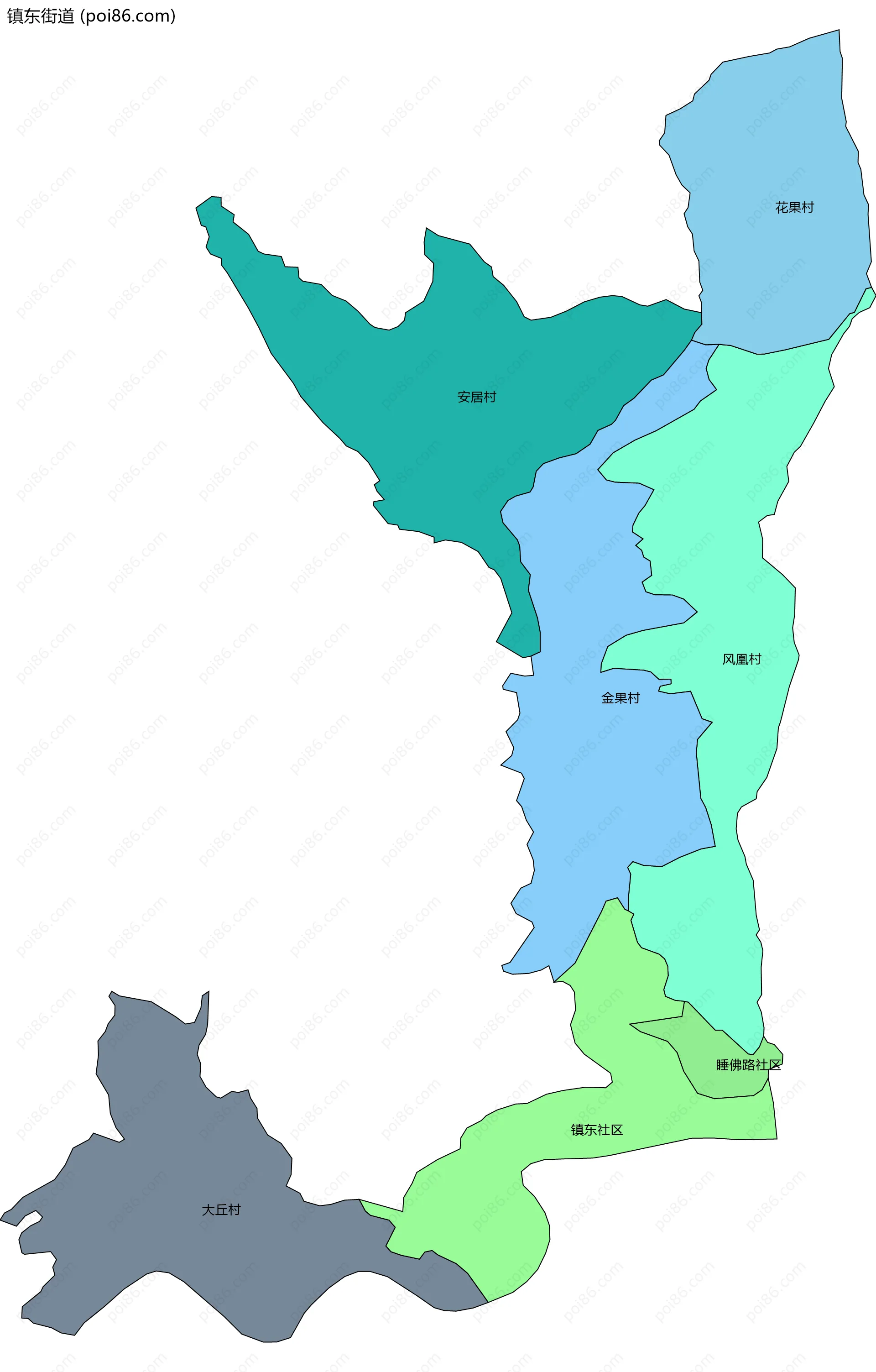 镇东街道边界地图(五级行政区划)