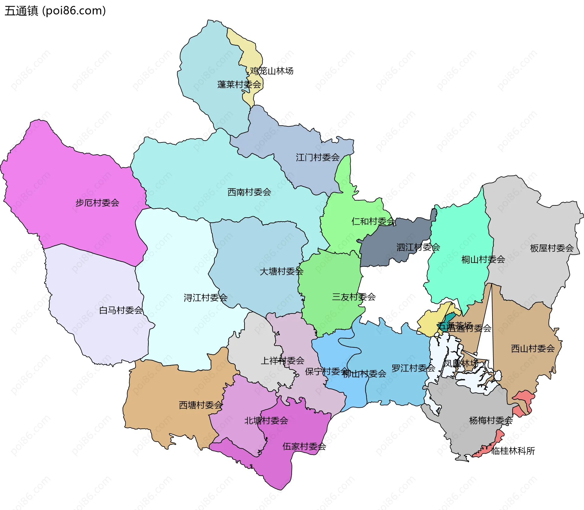 五通镇边界地图(五级行政区划)