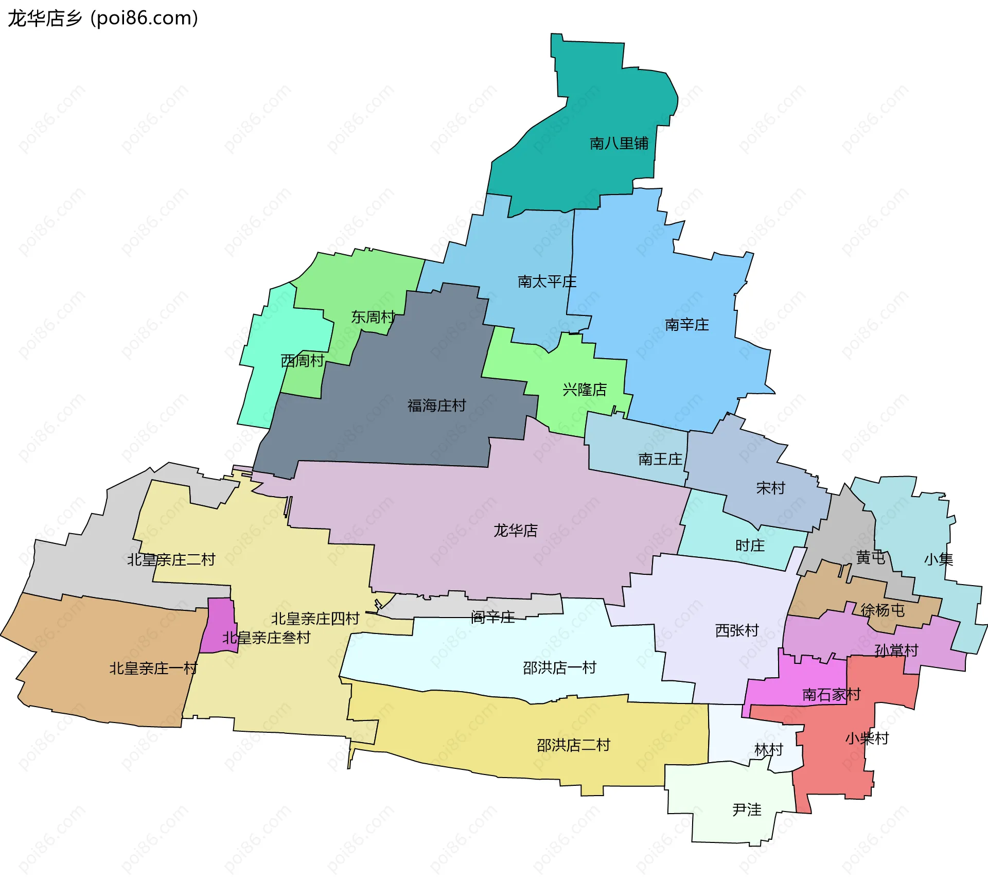 龙华店乡边界地图(五级行政区划)