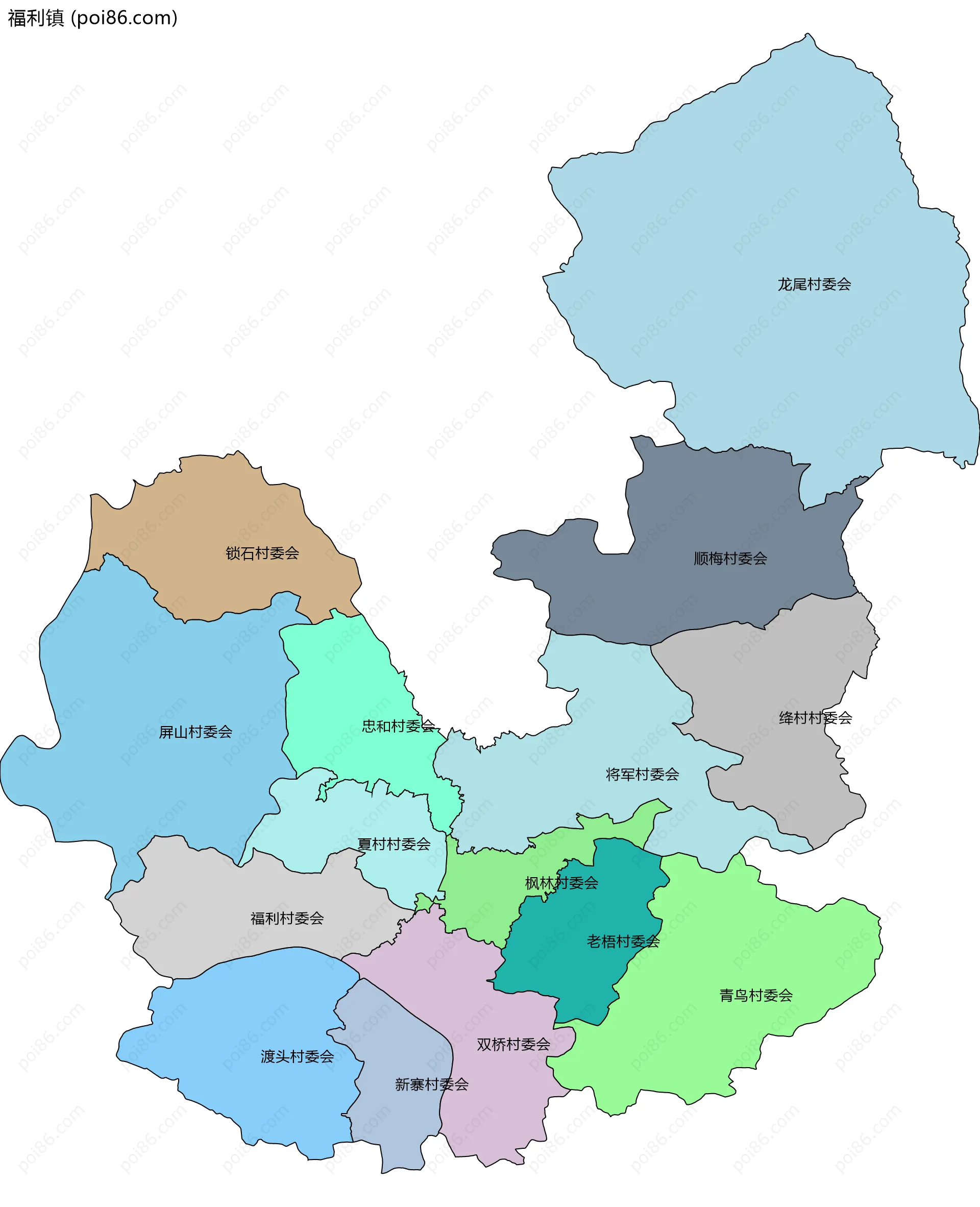 福利镇边界地图(五级行政区划)