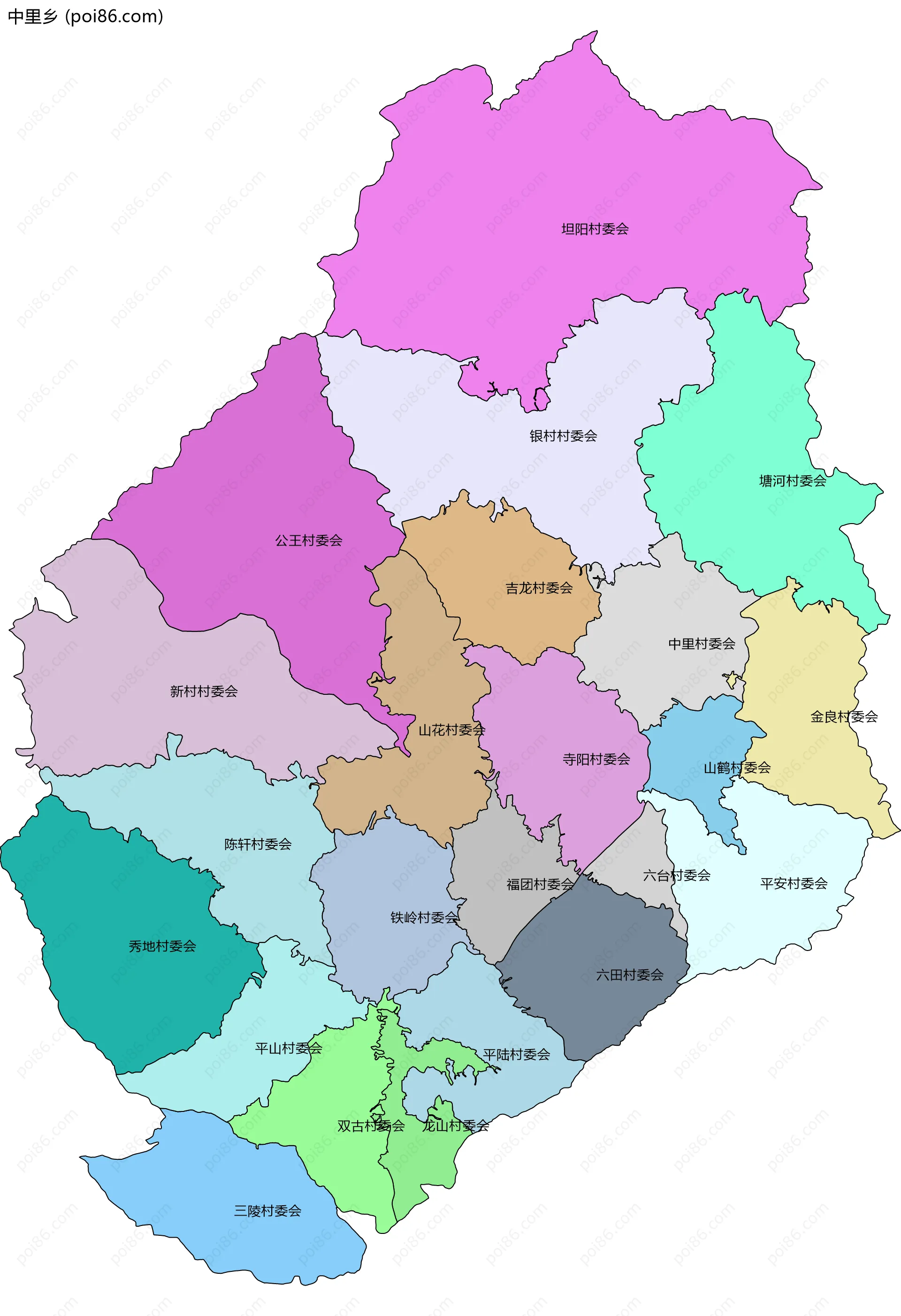 中里乡边界地图(五级行政区划)