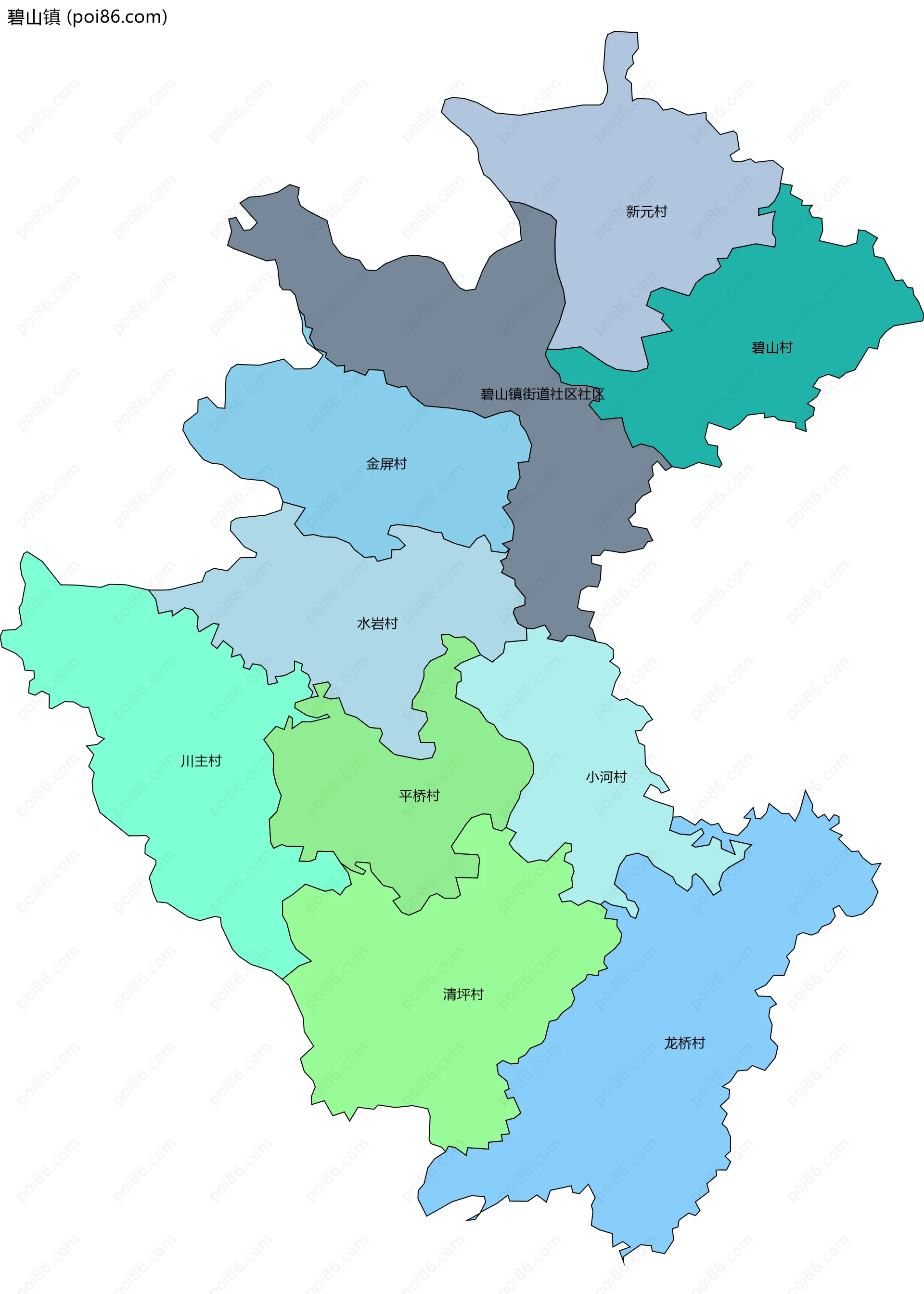 碧山镇边界地图(五级行政区划)