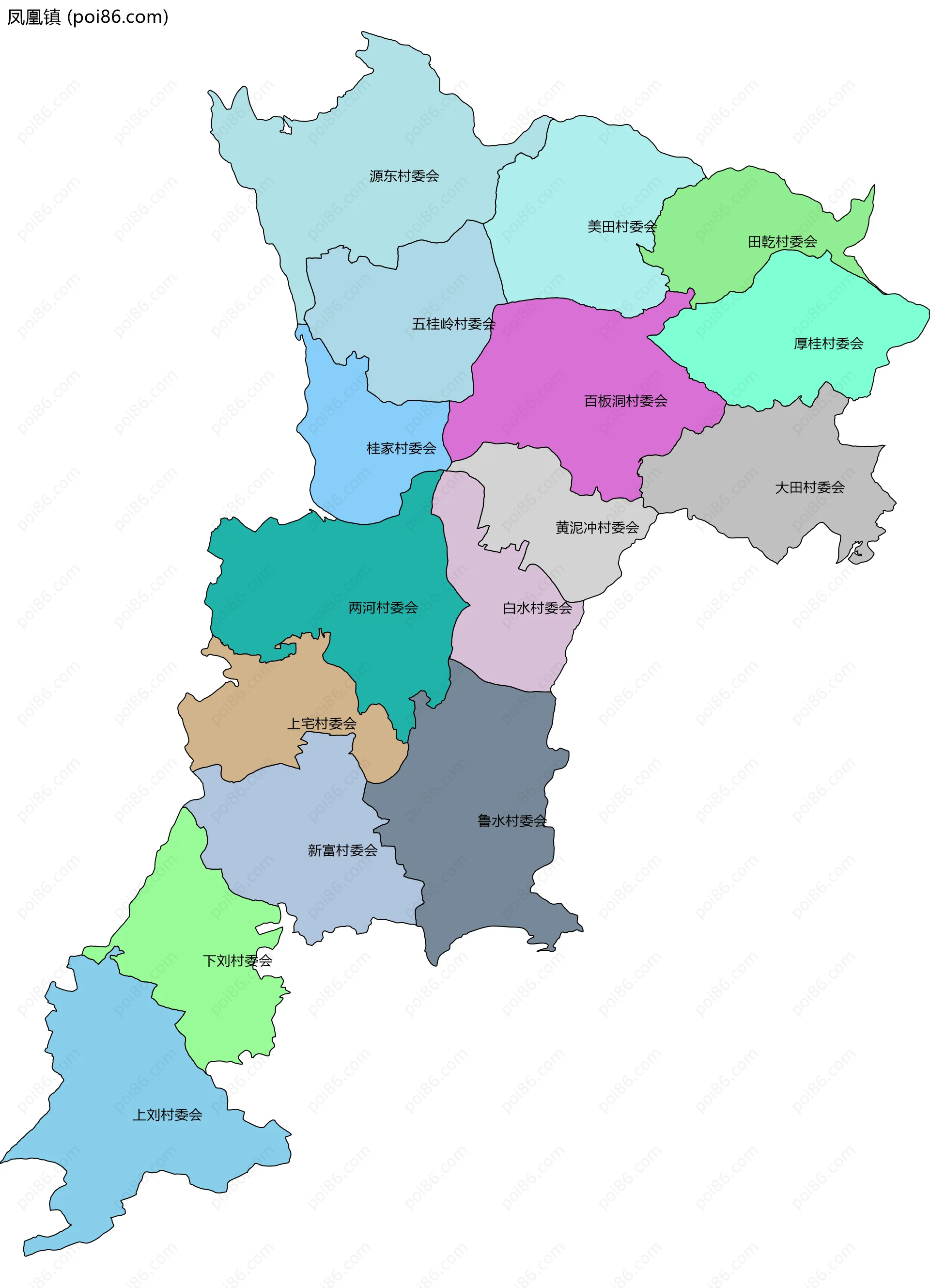 凤凰镇边界地图(五级行政区划)