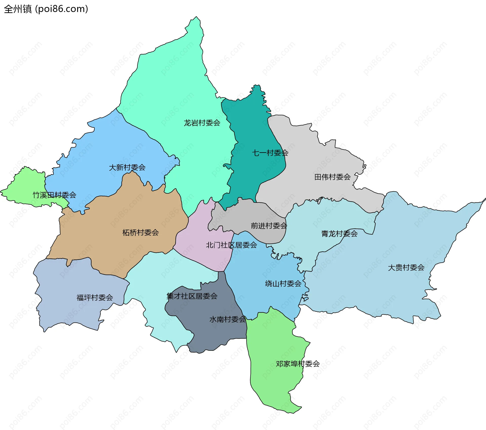 全州镇边界地图(五级行政区划)