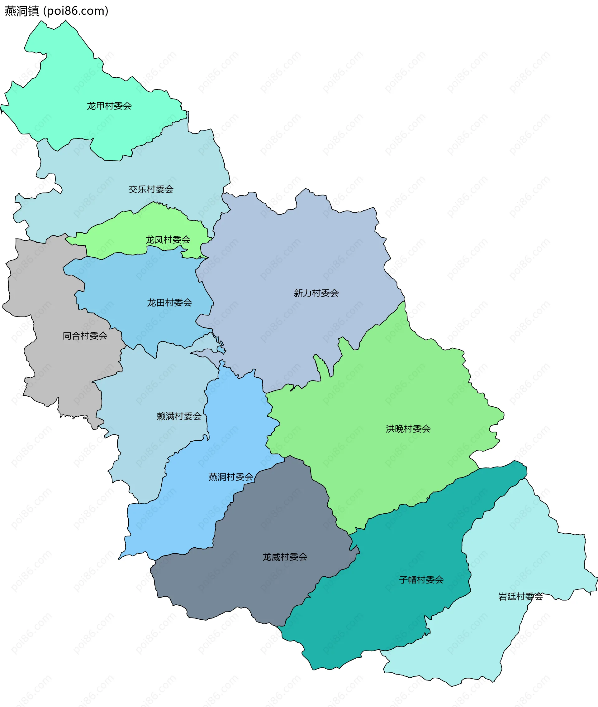 燕洞镇边界地图(五级行政区划)