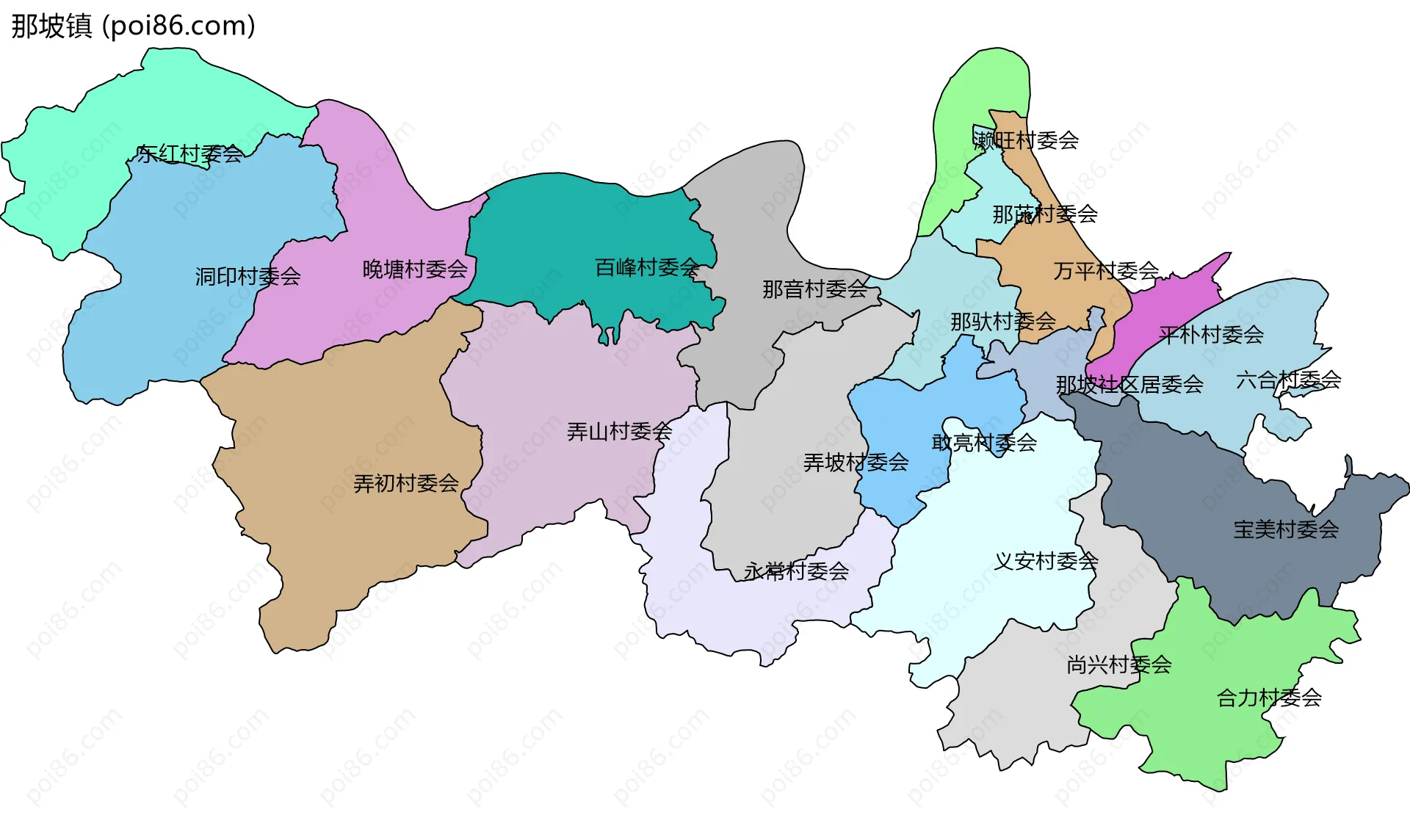 那坡镇边界地图(五级行政区划)