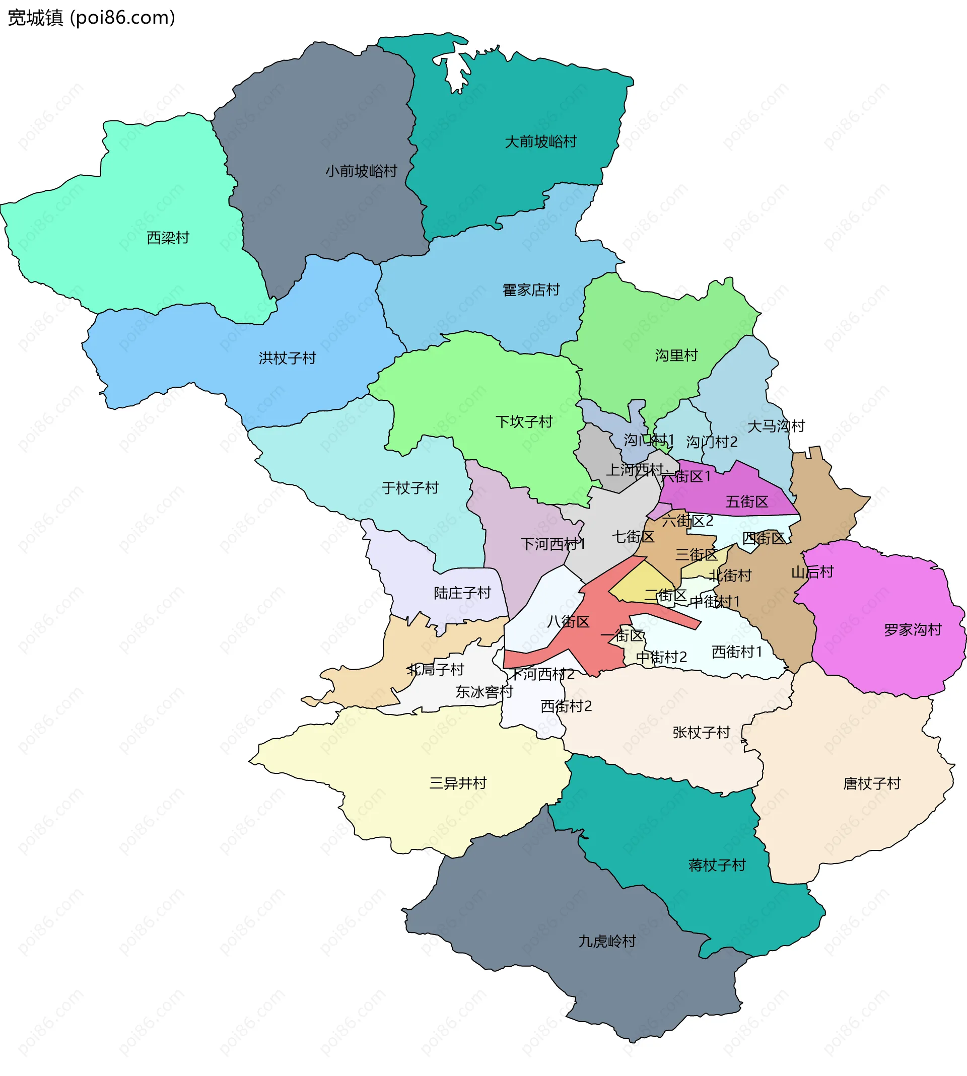 宽城镇边界地图(五级行政区划)