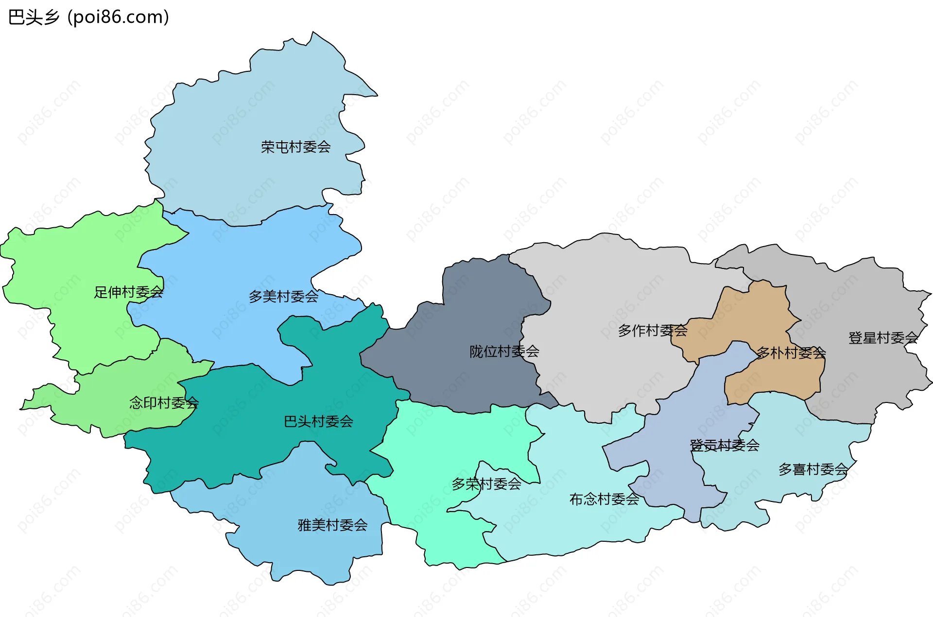巴头乡边界地图(五级行政区划)
