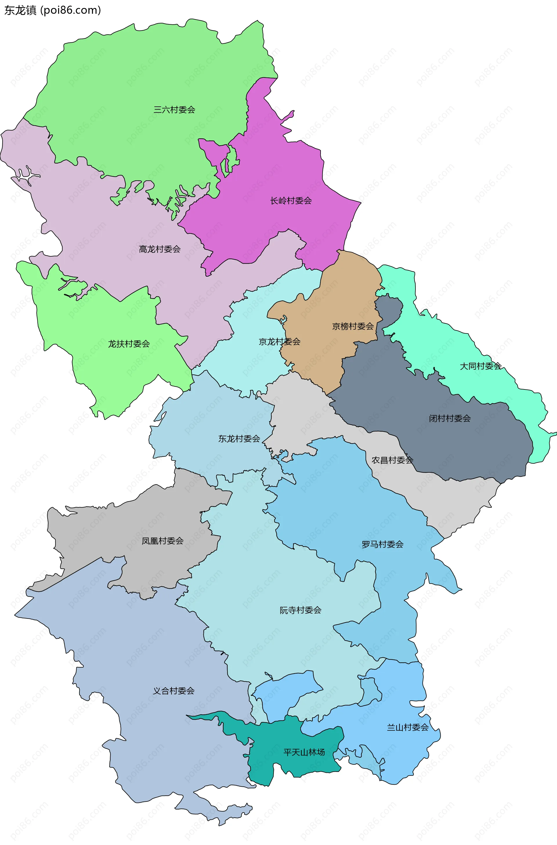 东龙镇边界地图(五级行政区划)