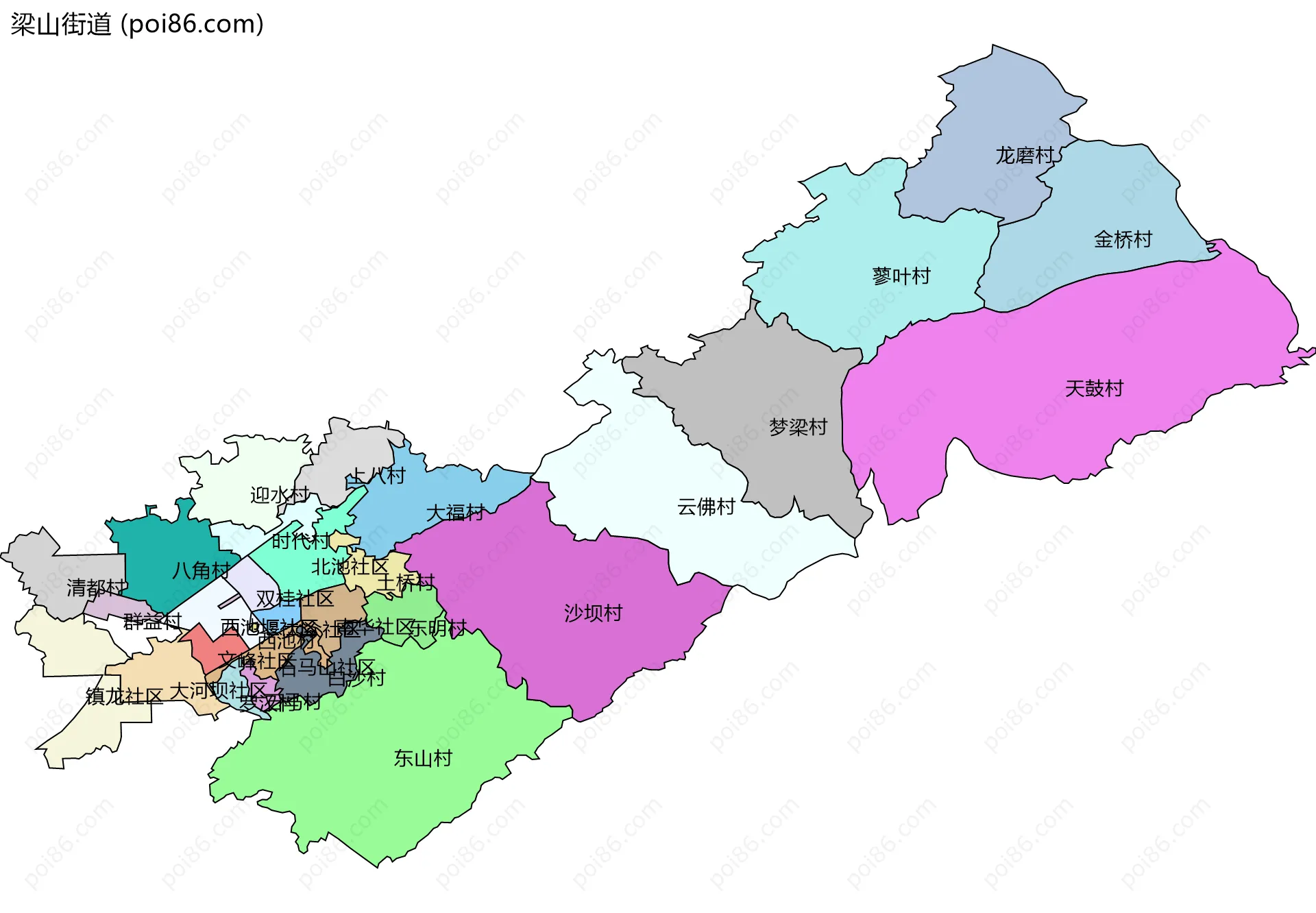 梁山街道边界地图(五级行政区划)